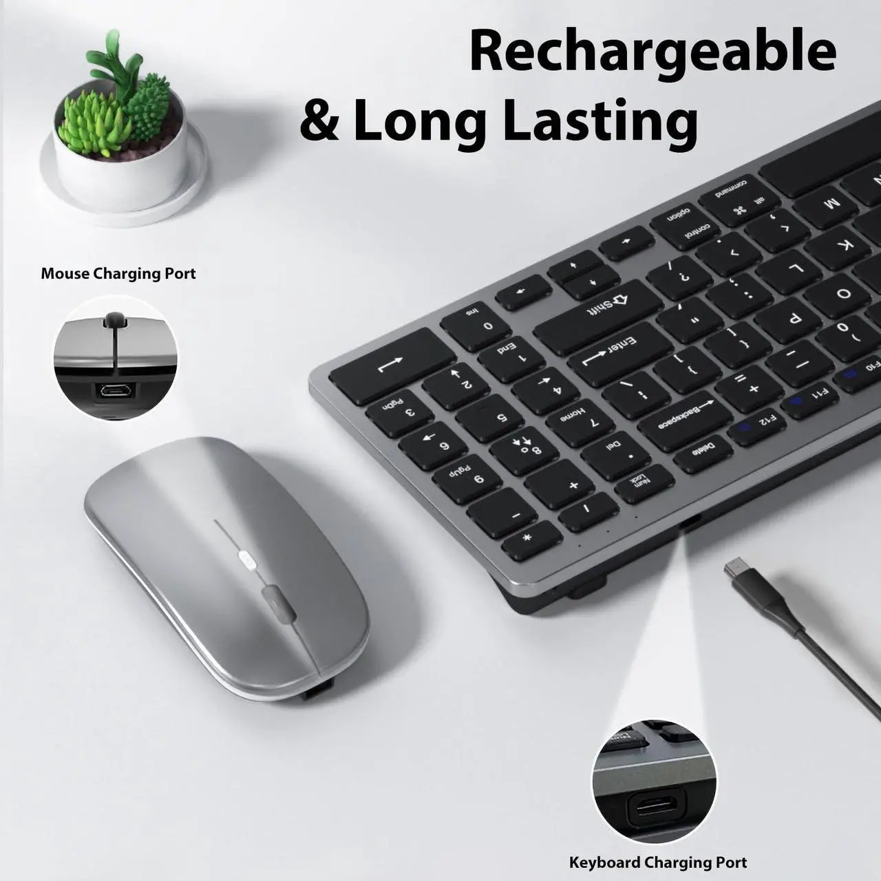 Alt view image 3 of 5 - LINKEET Dual-Mode Wireless Keyboard and Mouse Combo, Rechargeable 2.4G/Bluetooth Keyboard Mouse Set with USB A-C Adapter, Ultra Slim Compact Design Silent Keys for PC/Laptop/Win/Mac, Grey Black