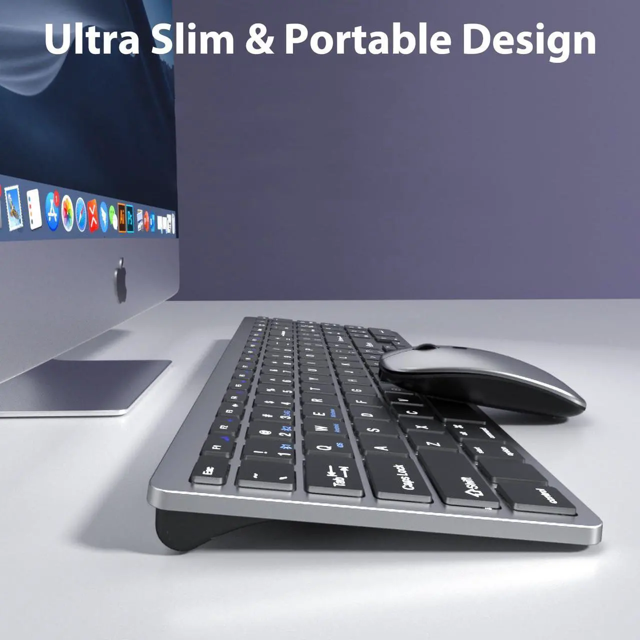 Alt view image 5 of 5 - LINKEET Dual-Mode Wireless Keyboard and Mouse Combo, Rechargeable 2.4G/Bluetooth Keyboard Mouse Set with USB A-C Adapter, Ultra Slim Compact Design Silent Keys for PC/Laptop/Win/Mac, Grey Black