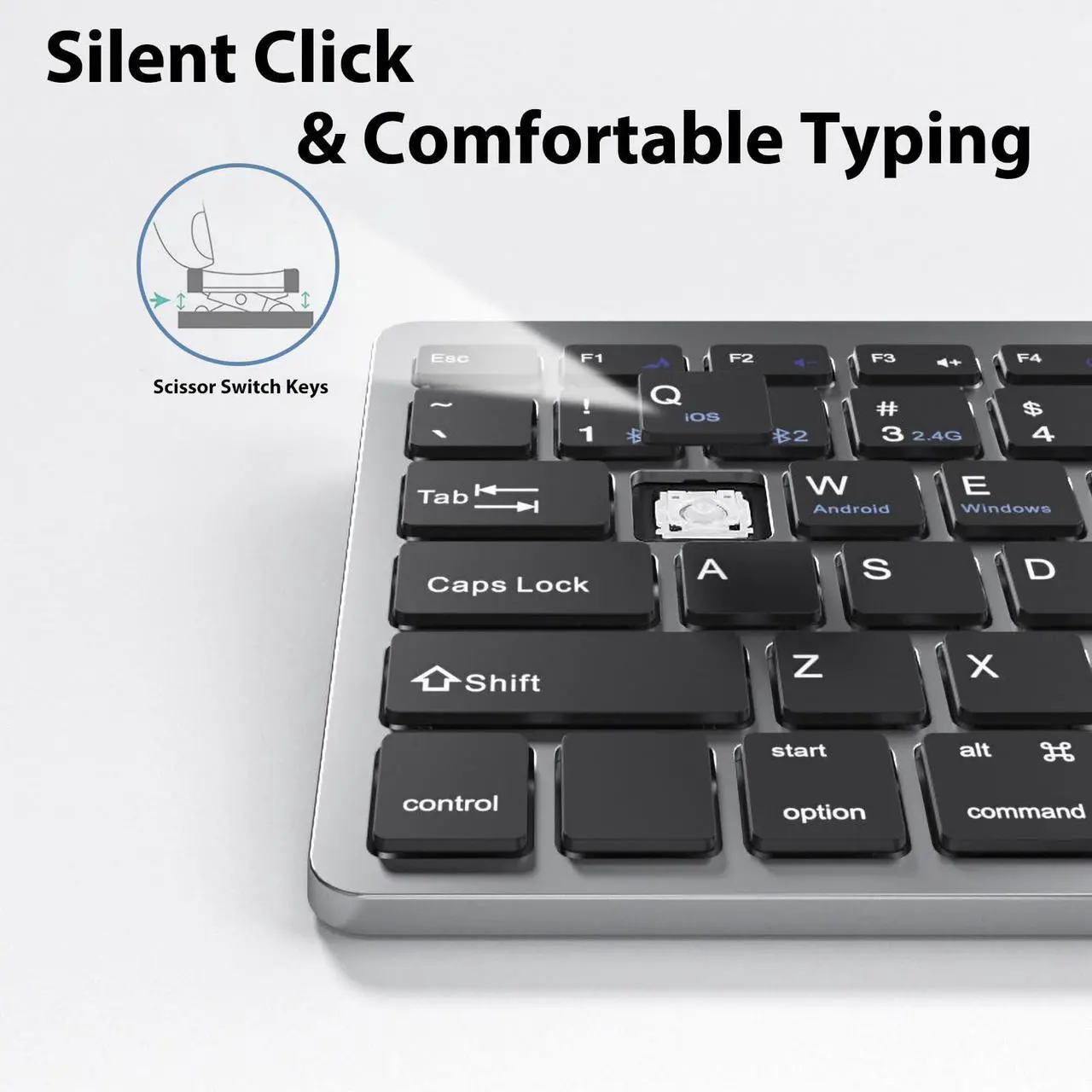Alt view image 4 of 5 - LINKEET Dual-Mode Wireless Keyboard and Mouse Combo, Rechargeable 2.4G/Bluetooth Keyboard Mouse Set with USB A-C Adapter, Ultra Slim Compact Design Silent Keys for PC/Laptop/Win/Mac, Grey Black