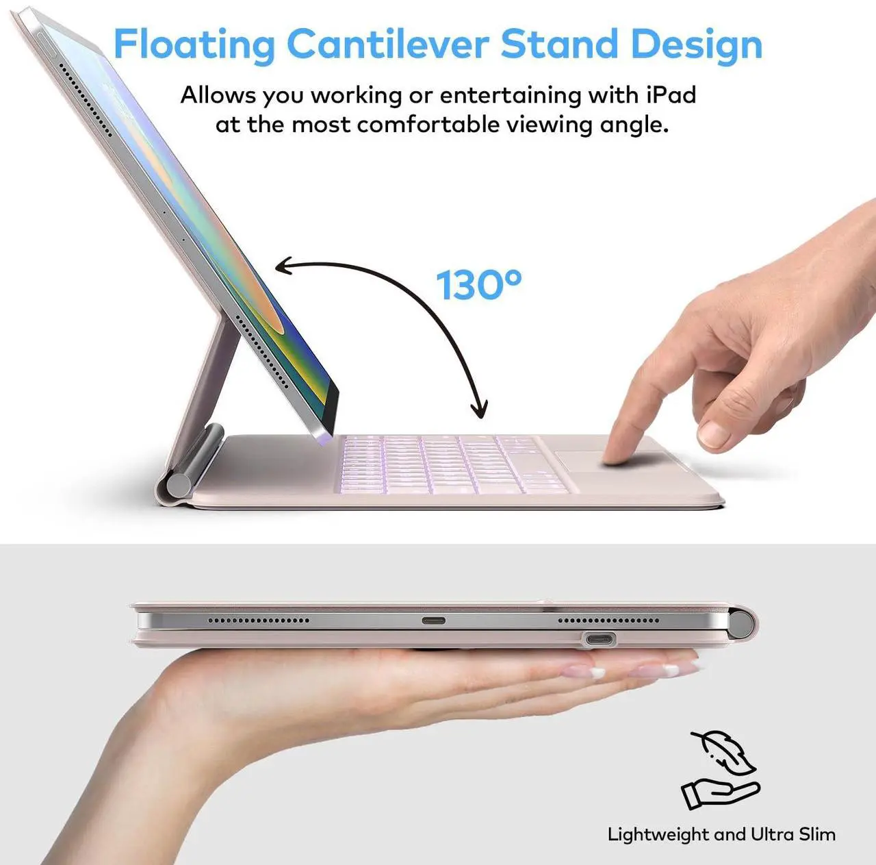 Alt view image 4 of 5 - runelk Keyboard Case for iPad Air 13 2024 and iPad Pro 12.9 inch 2022-6th / 2021-5th / 2020-4th / 2018-3rd Generation - Magnetic Keyboard Case with Multi-Touch Trackpad - Floating Cantilever Stand