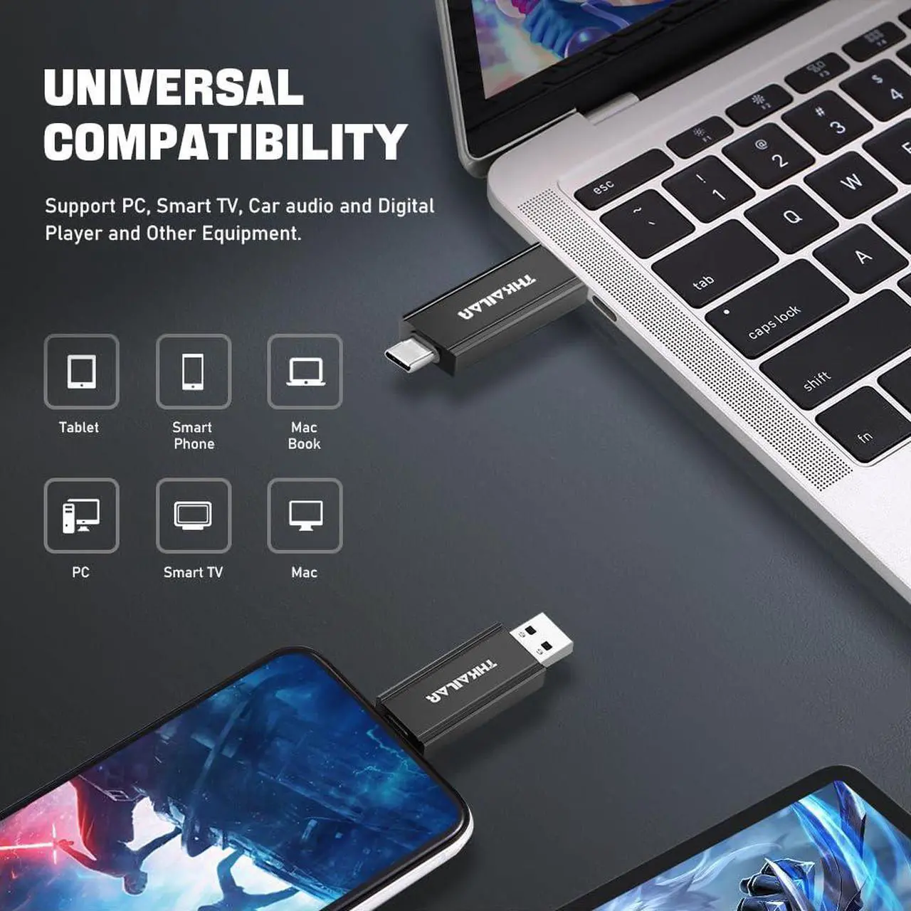 Alt view image 3 of 5 - THKAILAR 512GB Flash Drive USB 3.2 Gen2 Solid State External SSD,Dual-Port USB-C+USB-A Memory Stick,High-Speed 500MB/s Portable Thumb Drive for iPhone 15/16 Series,Mac,PC,PS4,Android,Windows,Smart TVs