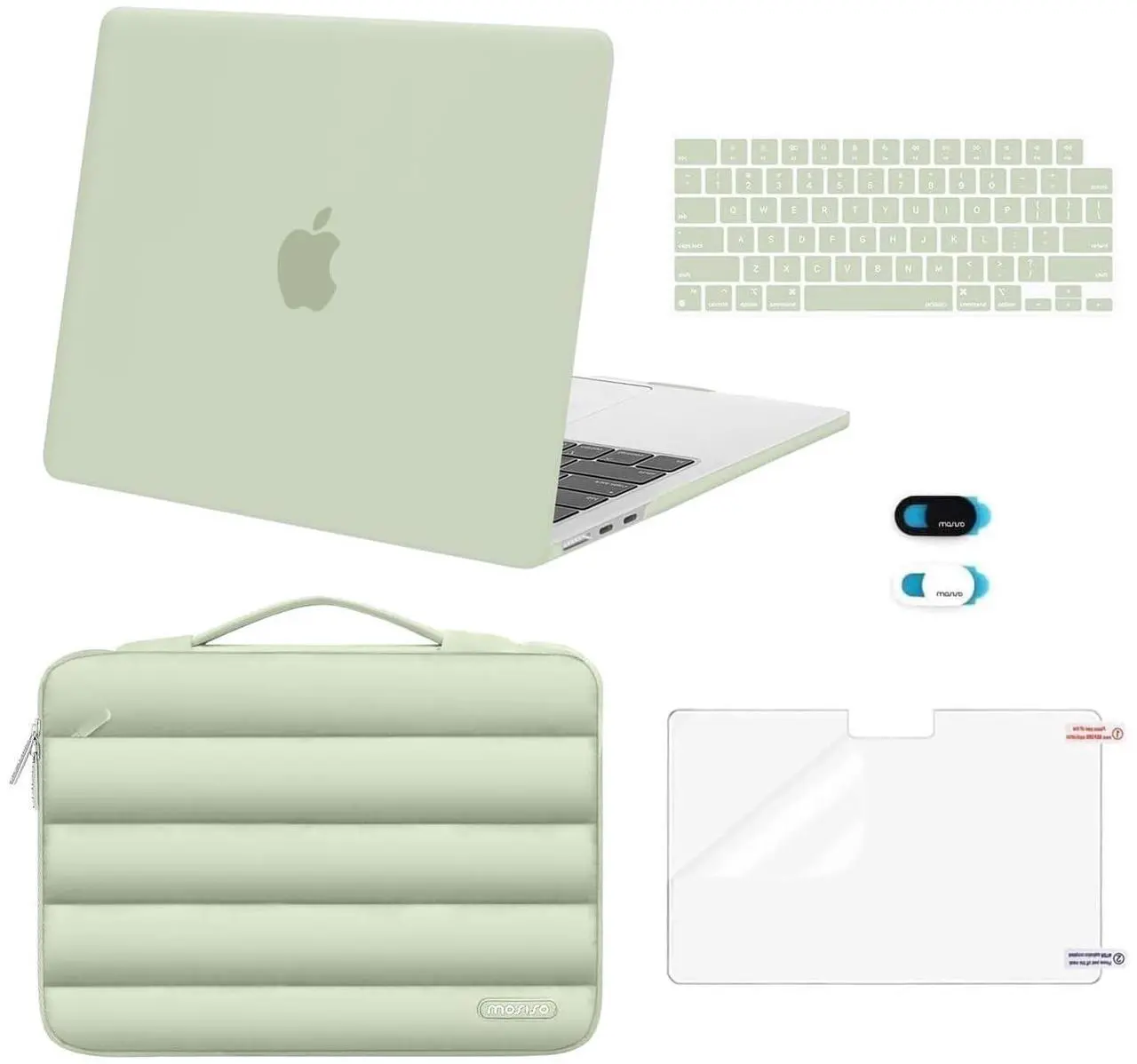 Main image of MOSISO Compatible with MacBook Air 13 inch Case 2025 2024 2023 2022 M4 A3240 M3 A3113 M2 A2681, Hard Case&Puffy Bag&Keyboard Cover&Webcam Cover&Screen Film for MacBook Air 13.6 inch Case, Sage Green