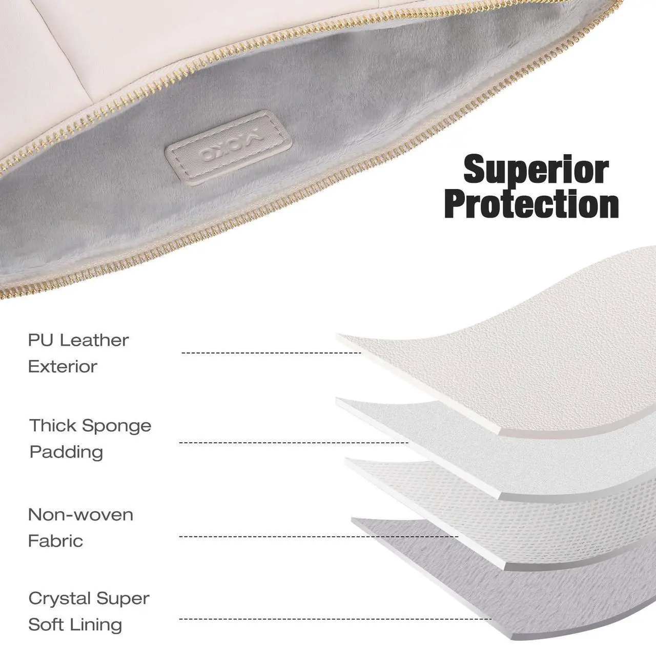 Alt view image 3 of 5 - MoKo 13.3-14 Inch Puffy Laptop Sleeve Fit with MacBook Air 13'' M3 2024/2020/2019, MacBook Pro 14'' M3 2024/2023, MacBook Pro 13" M2/M1, Built-in Elastic Band, PU Leather Carrying Case, Beige