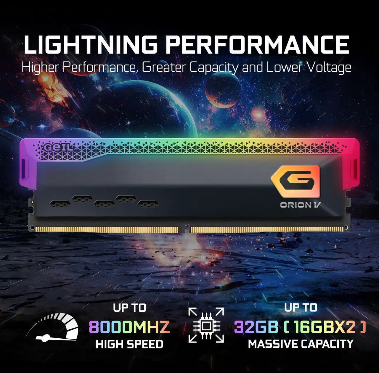 Alt view image 2 of 5 - GeIL Orion RGB DDR5 RAM, 32GB (16GBx2) 5200MHz 1.25V,High Speed Desktop Memory, Hardcore Immersive Gaming/Multimedia Content Creation/Quality Live Streaming(Gray)