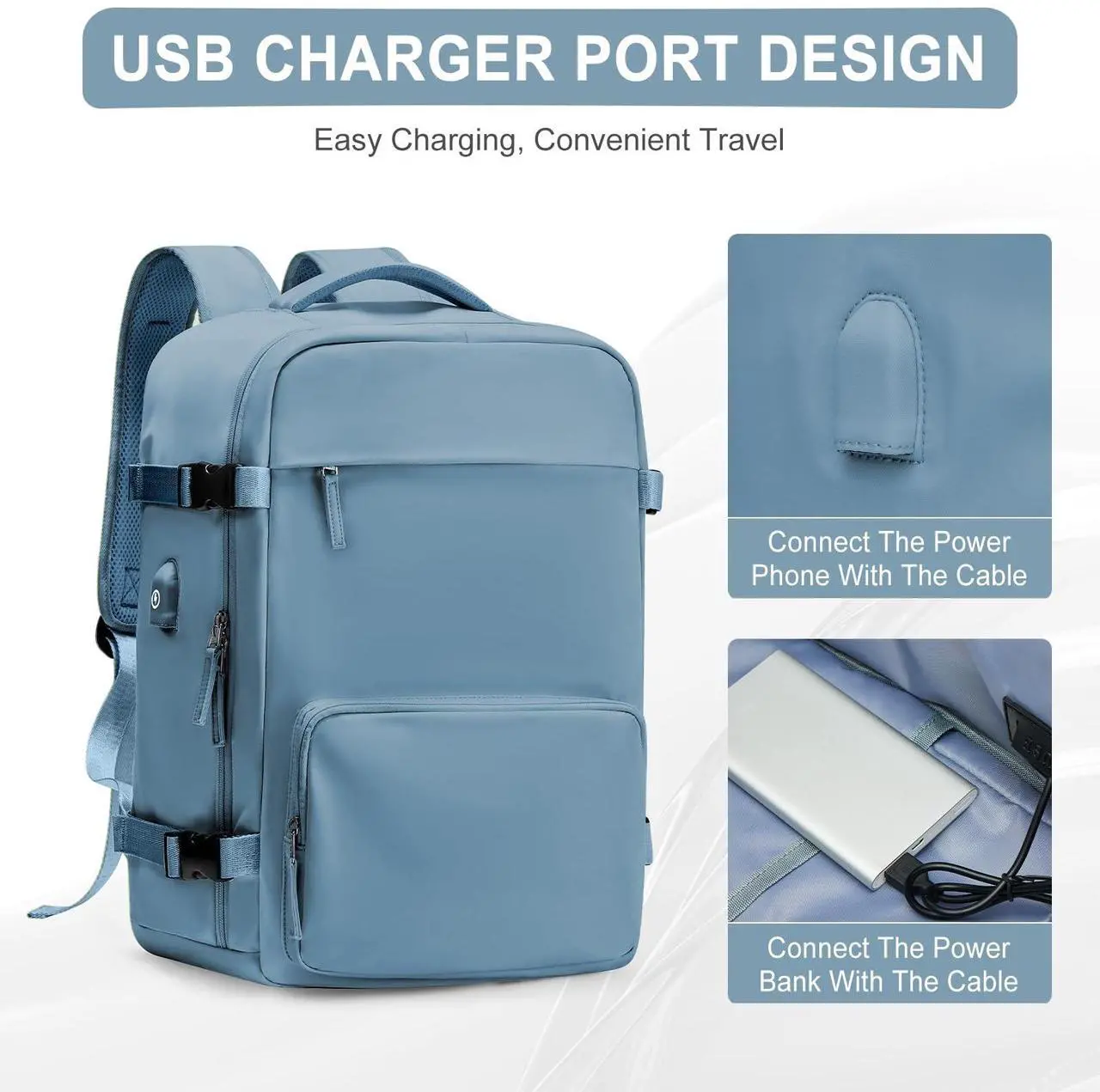 Alt view image 3 of 5 - Large Travel Backpack for Women Men, Waterproof Carry on Backpack for Flight Approved, Mochila de Viaje Personal Item Luggage Backpacks with Shoce Compartment, Bulto de Viaje Tiktok Backpacks