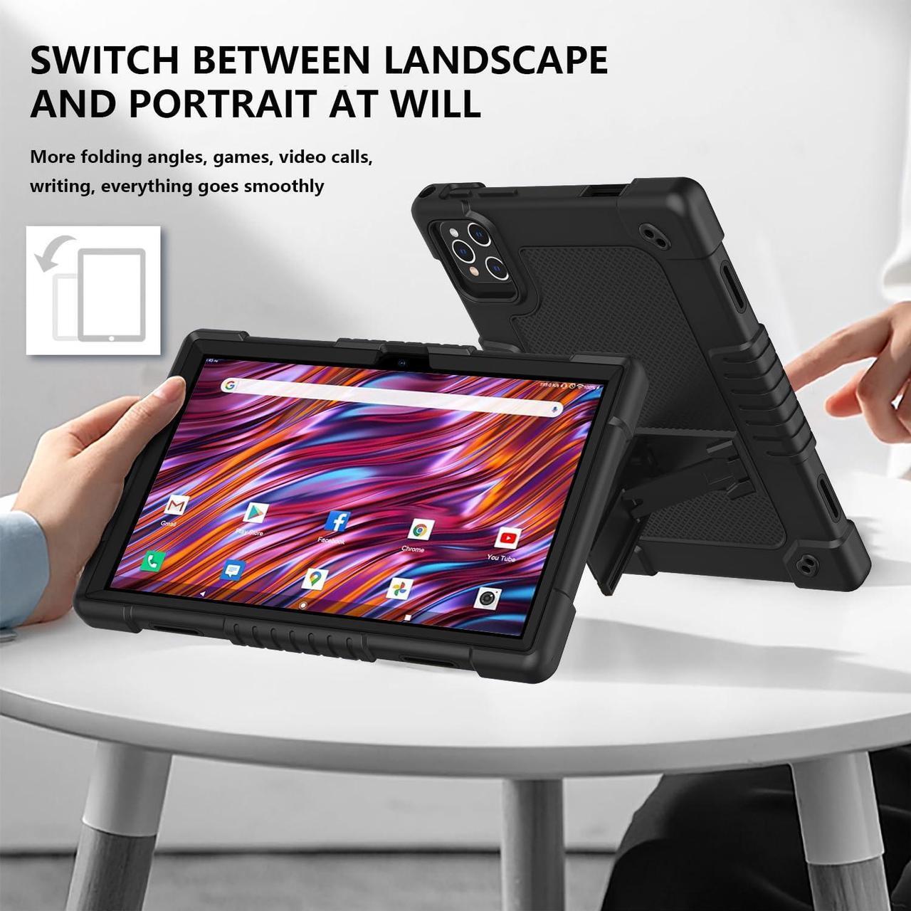 Alt view image 2 of 5 - FIEWESEY for MEIZE D115 Tablet Case with 2 Pcs Screen Protector,Heavy Duty Kids Shockproof Stand Shoulder Strap Case for KADYBE D115/Qukenk 10.1"/DOMATON D105/kimlok 10.1 inch Tablet (Black)