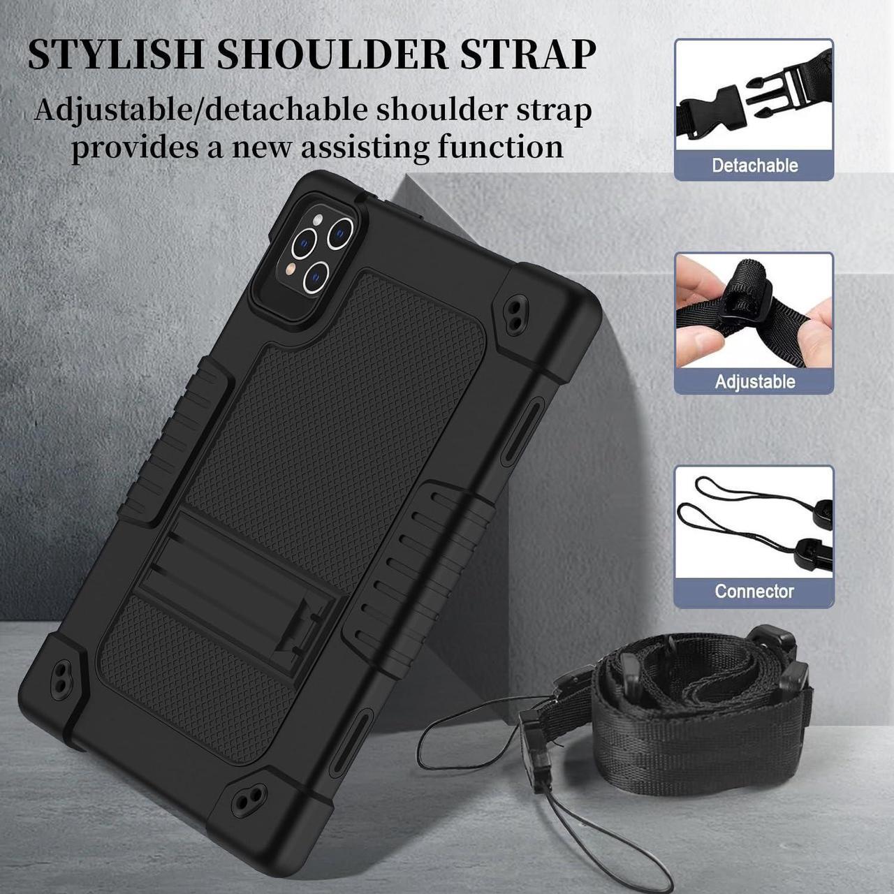 Alt view image 4 of 5 - FIEWESEY for MEIZE D115 Tablet Case with 2 Pcs Screen Protector,Heavy Duty Kids Shockproof Stand Shoulder Strap Case for KADYBE D115/Qukenk 10.1"/DOMATON D105/kimlok 10.1 inch Tablet (Black)