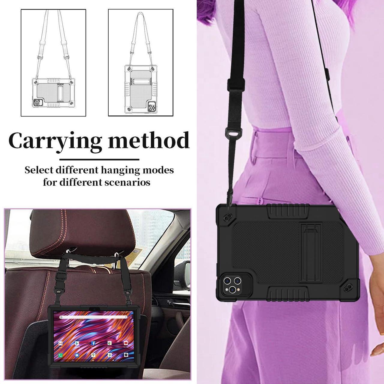 Alt view image 5 of 5 - FIEWESEY for MEIZE D115 Tablet Case with 2 Pcs Screen Protector,Heavy Duty Kids Shockproof Stand Shoulder Strap Case for KADYBE D115/Qukenk 10.1"/DOMATON D105/kimlok 10.1 inch Tablet (Black)