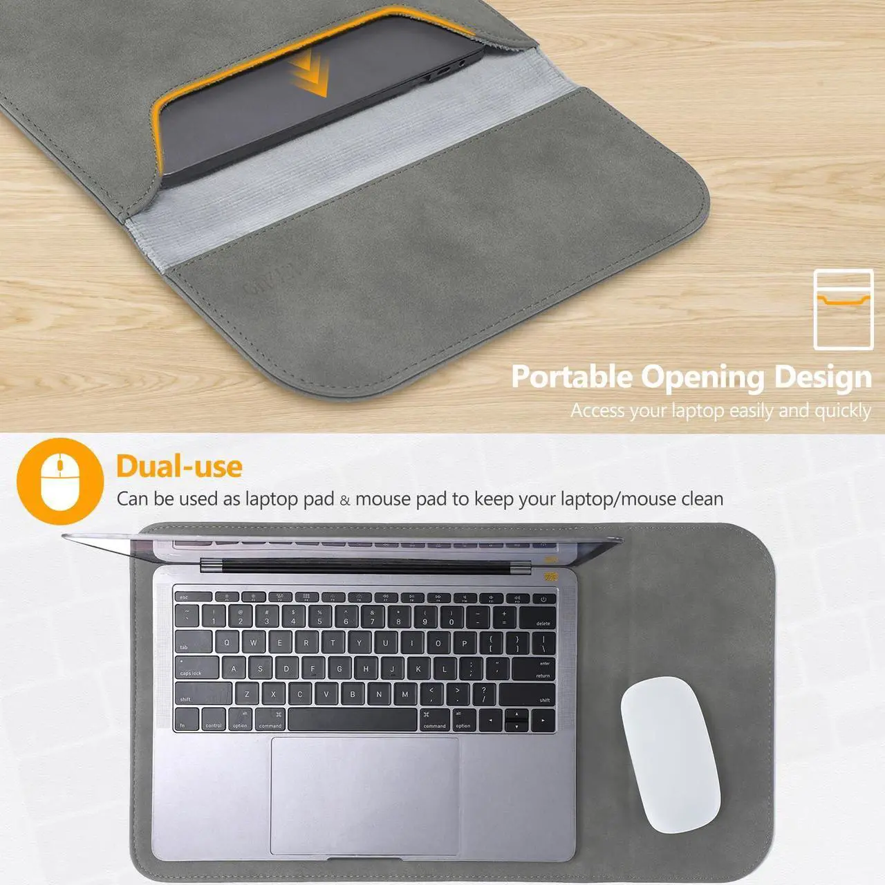 Alt view image 5 of 5 - HYZUO 15-16 Inch Laptop Sleeve for MacBook Pro 16 M4/M3/M2/M1 A3403 A3186 A2991 A2780 2025-2019, MacBook Pro 15 2015-2012 A1398, XPS 15, Faux Suede Leather Case with Accessory Bag, Dark Gray