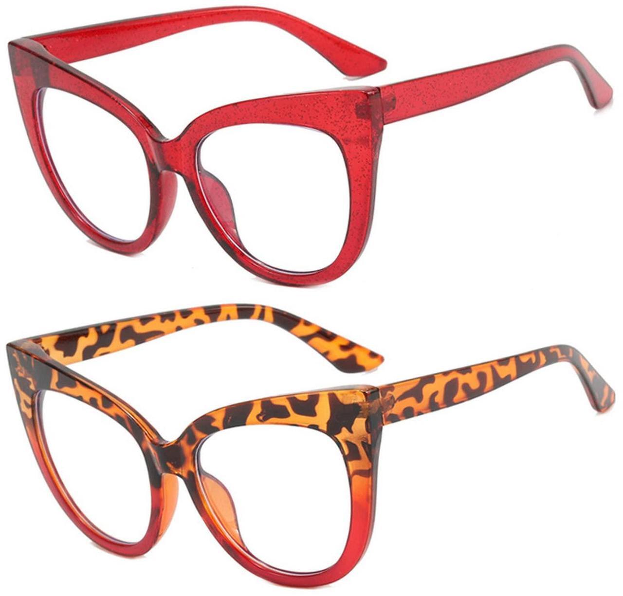 Alt view image 2 of 5 - mincl Cat Eye Reading Glasses for Women,Retro Red Frame 2pack Computer Readers, Oversized Blue light Blocking Eyeglasses, (2pcs-red&leopard, 1.25, multiplier_x)