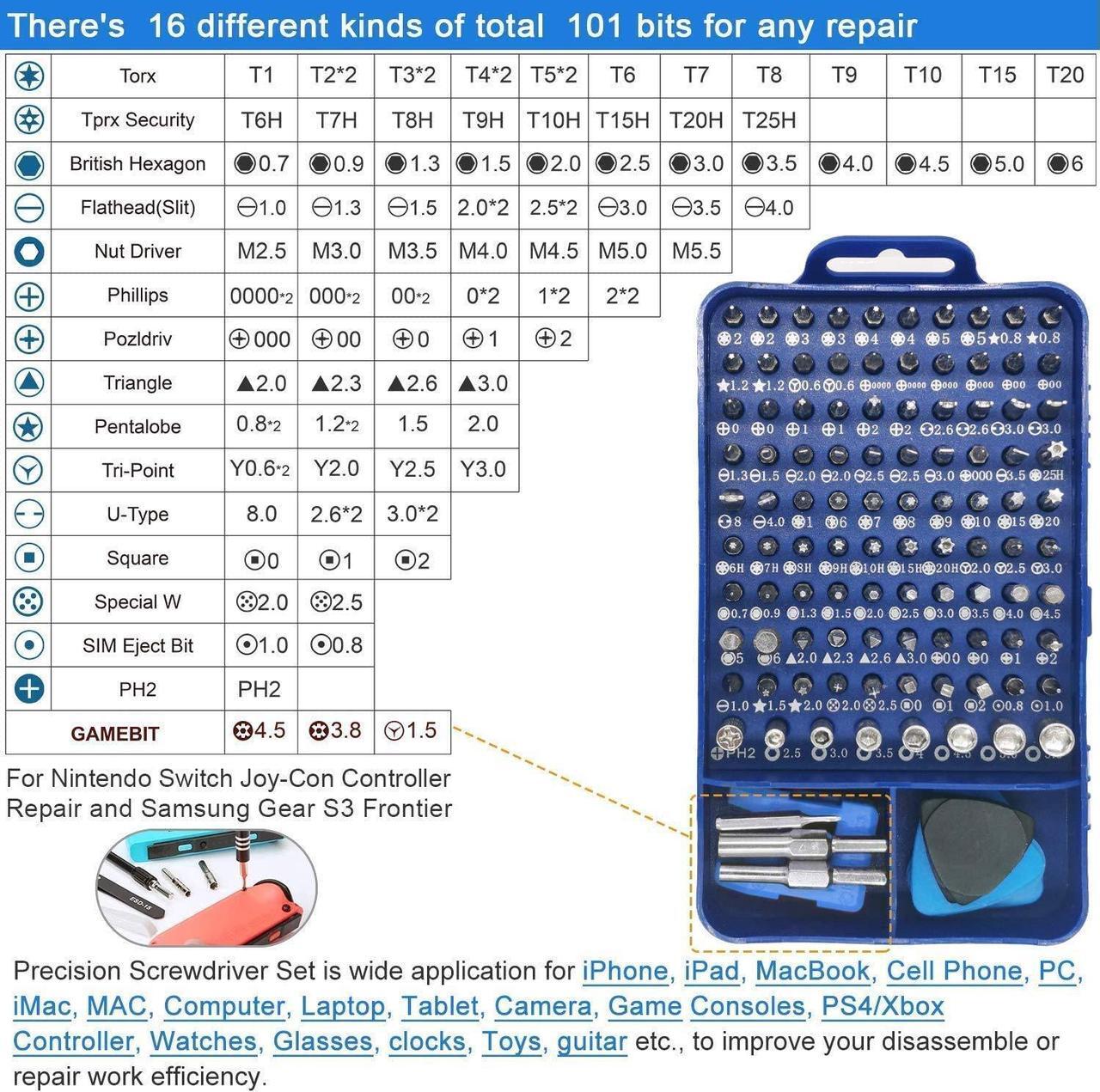 Alt view image 2 of 5 - oGoDeal 155 in 1 Precision Screwdriver Set Professional Electronic Repair Tool Kit for Computer, Eyeglasses, iPhone, Laptop, PC, Tablet,PS3,PS4,Xbox,Macbook,Camera,Watch,Toy,Jewelers,Drone Blue