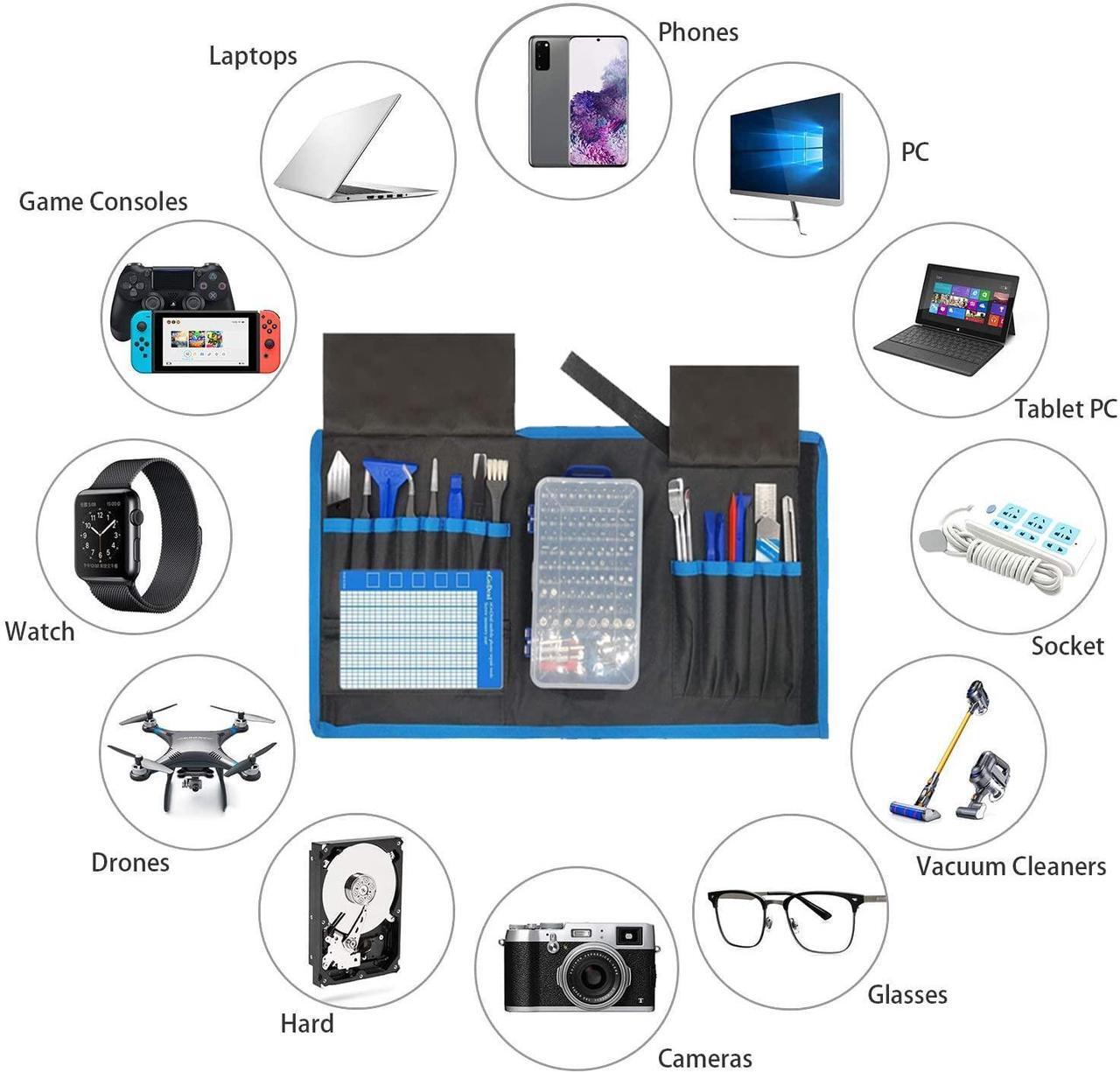 Alt view image 5 of 5 - oGoDeal 155 in 1 Precision Screwdriver Set Professional Electronic Repair Tool Kit for Computer, Eyeglasses, iPhone, Laptop, PC, Tablet,PS3,PS4,Xbox,Macbook,Camera,Watch,Toy,Jewelers,Drone Blue