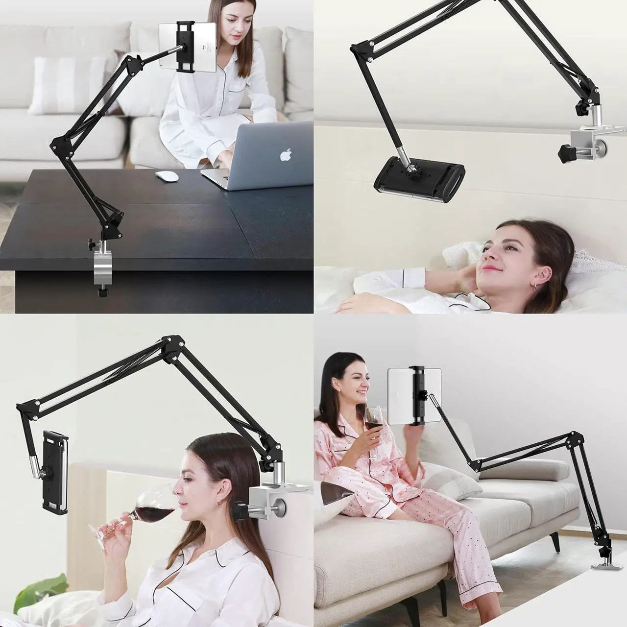 Alt view image 3 of 5 - OHITEC Heavy Duty Phone/Tablet Metal Holder Universal Mobile Cell Smartphone Mount Lazy Bracket 360deg Rotation Gooseneck Clamp Stand Flexible Long Arm (White, 3-Section)