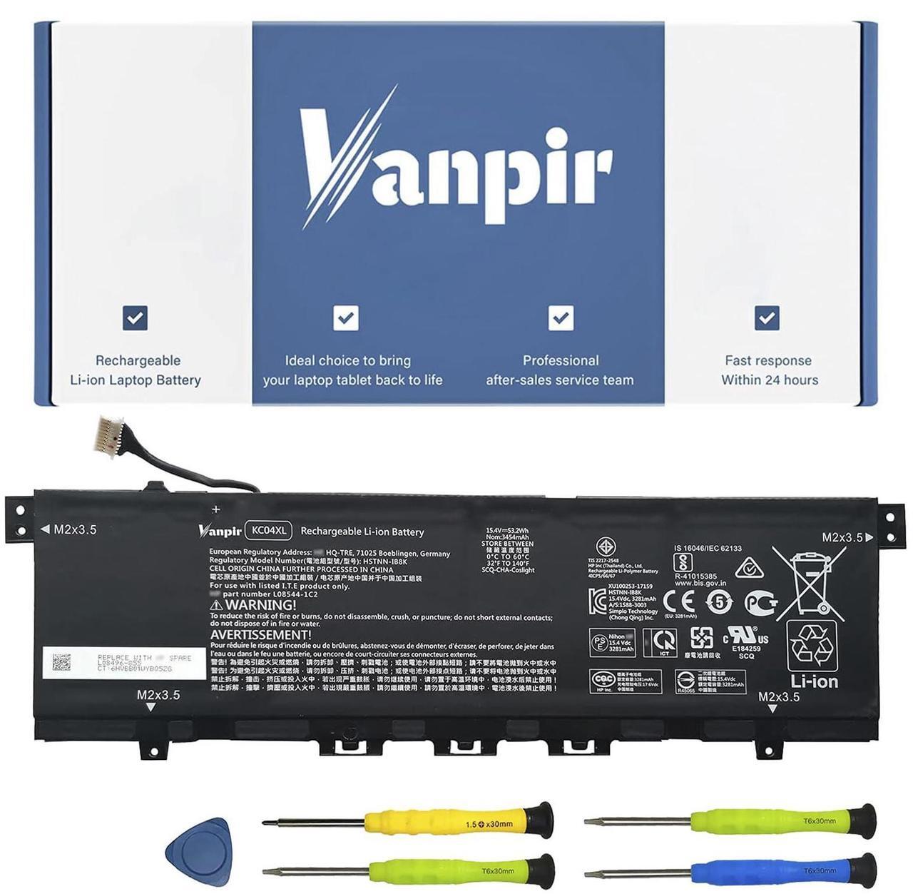 Main image of Vanpir KC04XL HSTNN-IB8K Laptop Battery for HP Envy X360 13-AG 13M-AQ 13-AR Envy 13-AH 13-AQ 13-AG Notebook battery L08496-855 HSTNN-DB8P KC04053XL L08544-1C1 L08544-2B1 TPN-W133 TPN-W136 15.4V 53.2Wh