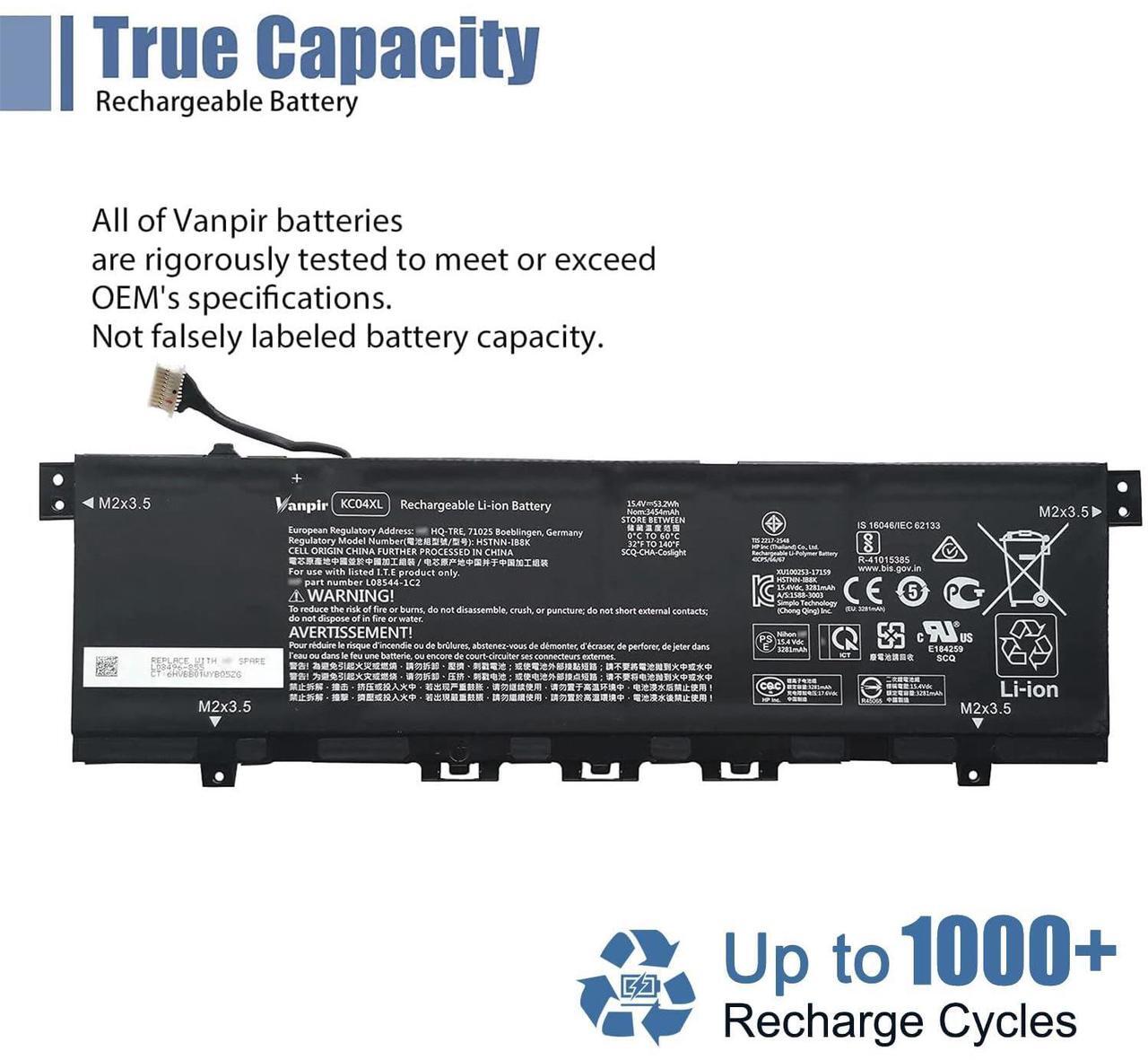Alt view image 4 of 5 - Vanpir KC04XL HSTNN-IB8K Laptop Battery for HP Envy X360 13-AG 13M-AQ 13-AR Envy 13-AH 13-AQ 13-AG Notebook battery L08496-855 HSTNN-DB8P KC04053XL L08544-1C1 L08544-2B1 TPN-W133 TPN-W136 15.4V 53.2Wh