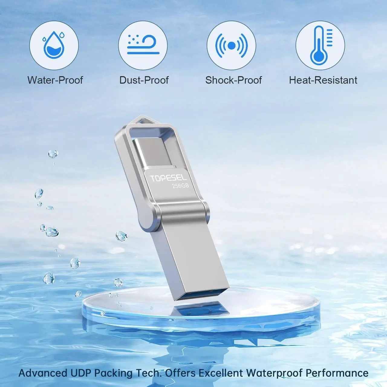 Alt view image 2 of 5 - TOPESEL 256GB USB-C Flash Drive - Dual USB 3.0, Waterproof, Portable for Computer, Mac, Smartphone, Tablet