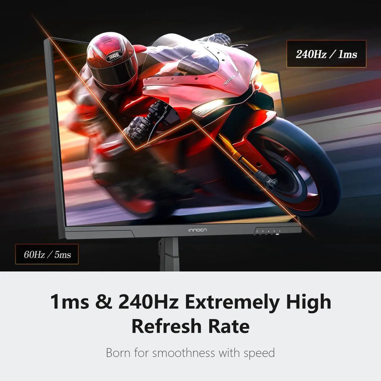 Alt view image 3 of 5 - INNOCN 24.5 Inch Gaming Monitor 1440P 240Hz QHD 2K PC Desktop Gaming Screen Fast IPS HDMI 2.1 Display, DisplayPort, Built-in Speaker, 25G2S