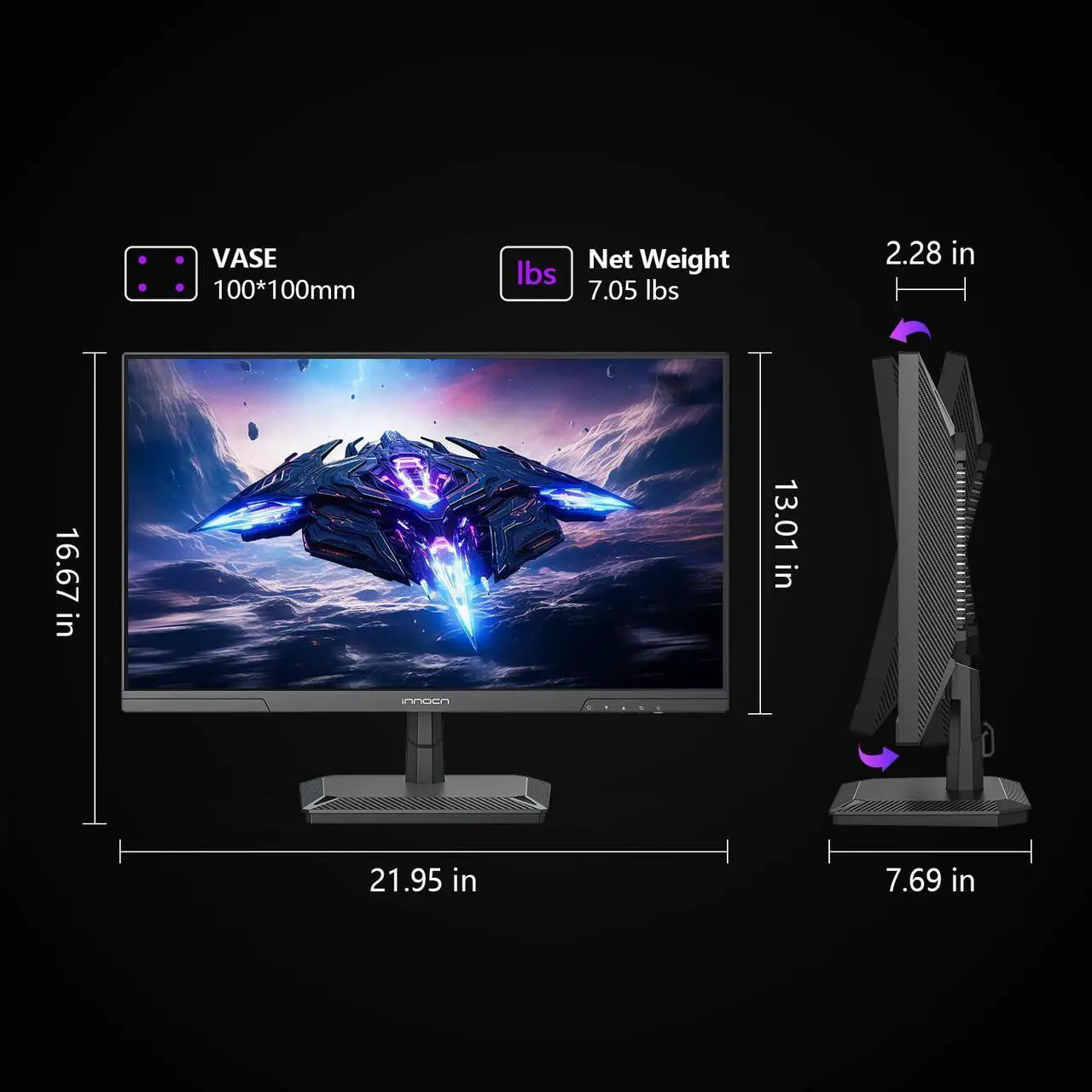 Alt view image 5 of 5 - INNOCN 24.5 Inch Gaming Monitor 1440P 240Hz QHD 2K PC Desktop Gaming Screen Fast IPS HDMI 2.1 Display, DisplayPort, Built-in Speaker, 25G2S