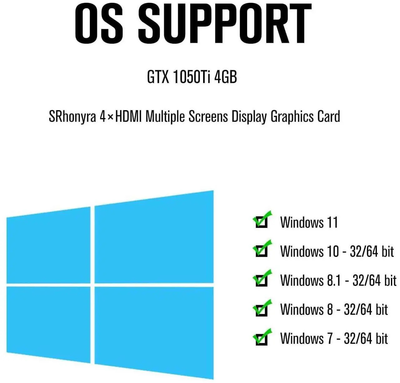 Alt view image 5 of 5 - SRhonyra GTX 1050 Ti 4GB 4HDMI Graphics Card 128-Bit Quad Monitor Video Card GDDR5 for Mulitple Displays, Projection or Video Wall