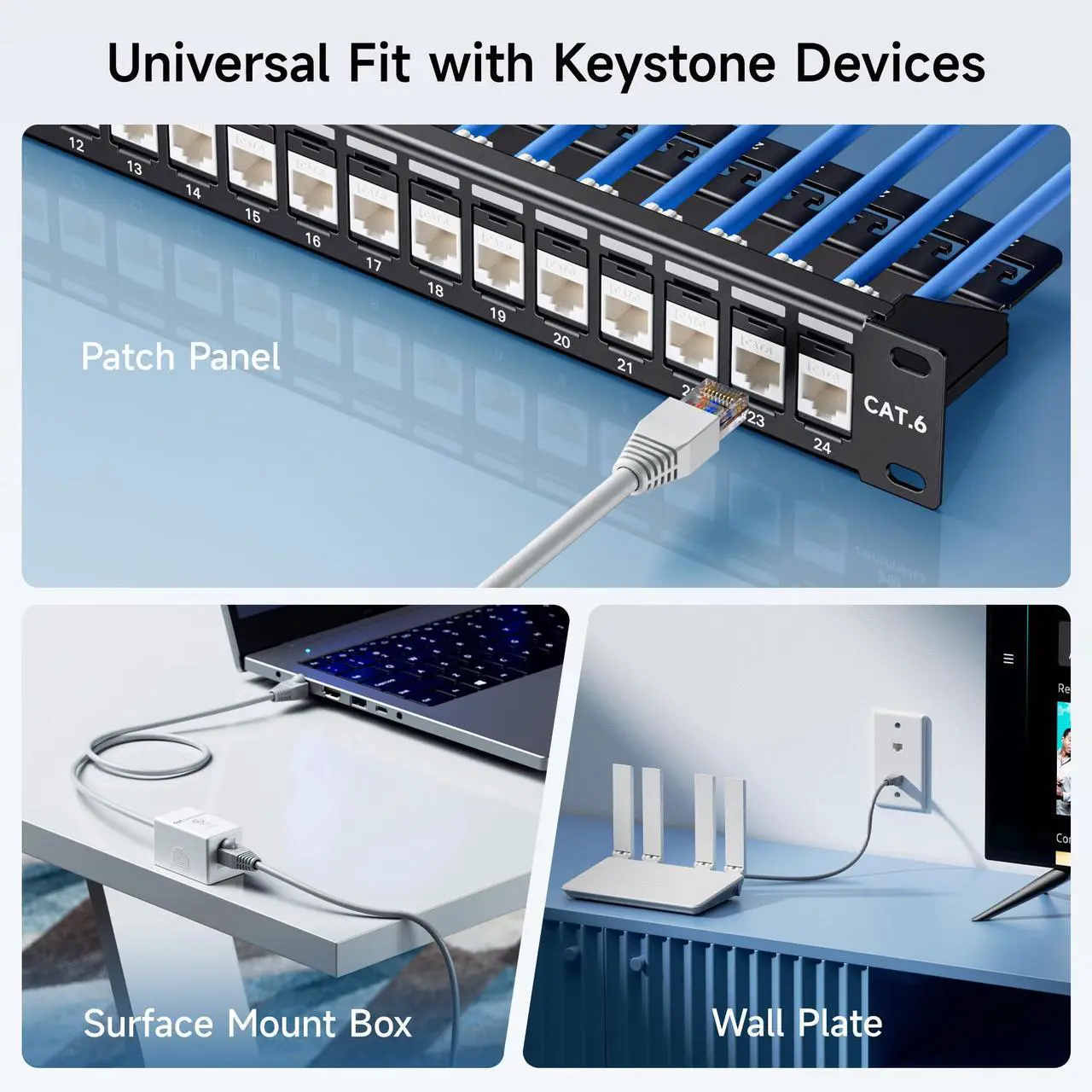Alt view image 5 of 5 - Cable Matters [UL Listed] 25-Pack 10Gbps Cat6 Keystone Jacks, RJ45 Keystone Jack, Ethernet Keystone Jack in White with Keystone Punch-Down Stand for Patch Panel and Wall Plate