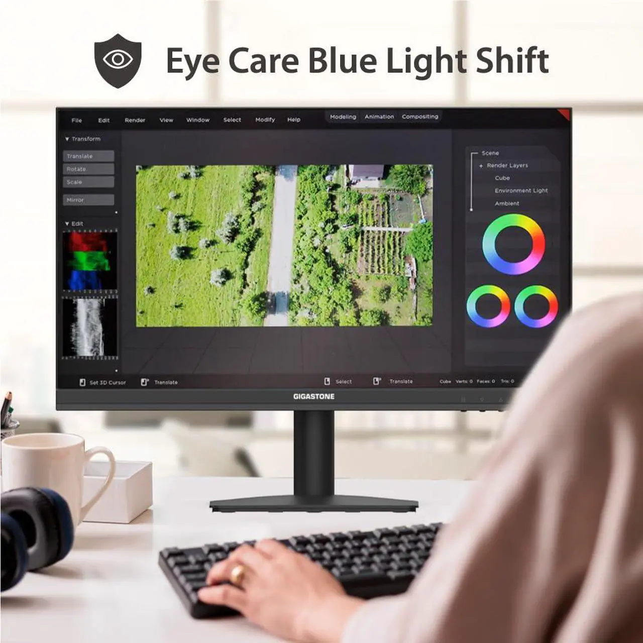 Alt view image 4 of 5 - Gigastone 22 inch IPS LED Back Light Monitor 75Hz FHD 1920 x 1080, 1080P 178° Wide View Frameless Computer Monitor 4ms, Eye Care Technology, Ergonomic Tilt VESA Mount, HDMI VGA