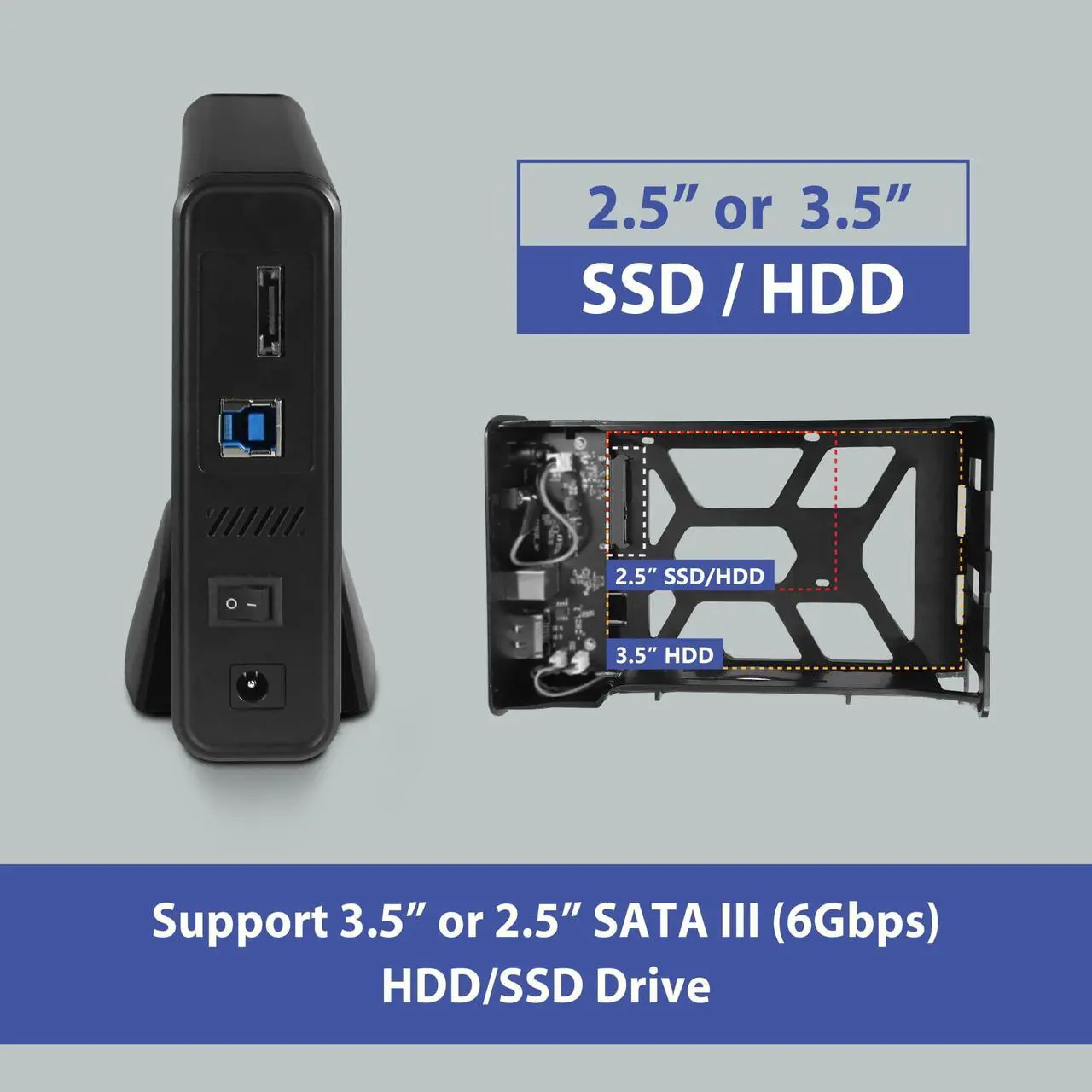 Alt view image 4 of 5 - Vantec NexStar JX, USB 3.2 Gen1x1, 3.5" or 2.5 SATA III HDD/SSD Drive Green Enclosure with eSATA (NST-358SU3-BK), Black