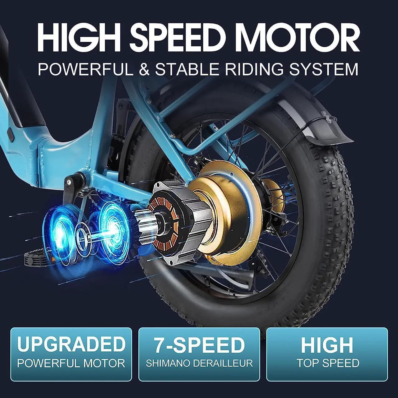 Alt view image 4 of 7 - DYU 20" 4.0 Fat Tire Electric Bike for Adults, 20 MPH Foldable E Bike, 500W 48V 14AH LG Battery, Air Saddle, Shimano 7-Speed, Dual Shock Absorber Mountain Ebike, Up to 43 Miles, UL2849 Certification