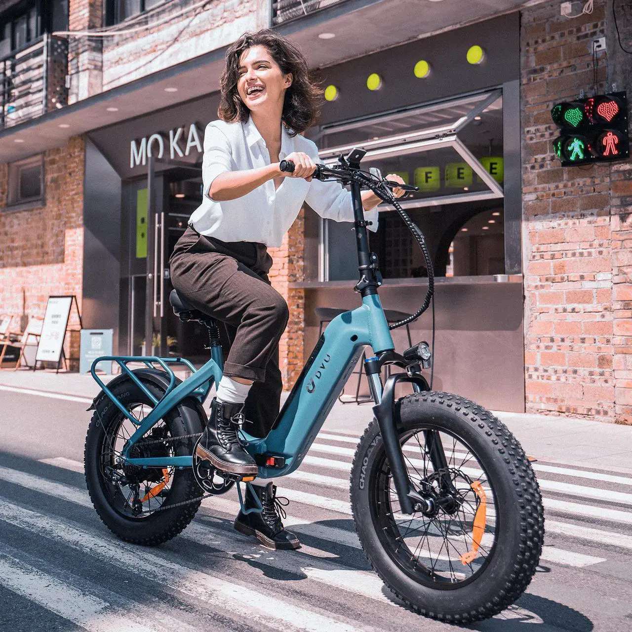 Alt view image 3 of 7 - DYU 20" 4.0 Fat Tire Electric Bike for Adults, 20 MPH Foldable E Bike, 500W 48V 14AH LG Battery, Air Saddle, Shimano 7-Speed, Dual Shock Absorber Mountain Ebike, Up to 43 Miles, UL2849 Certification