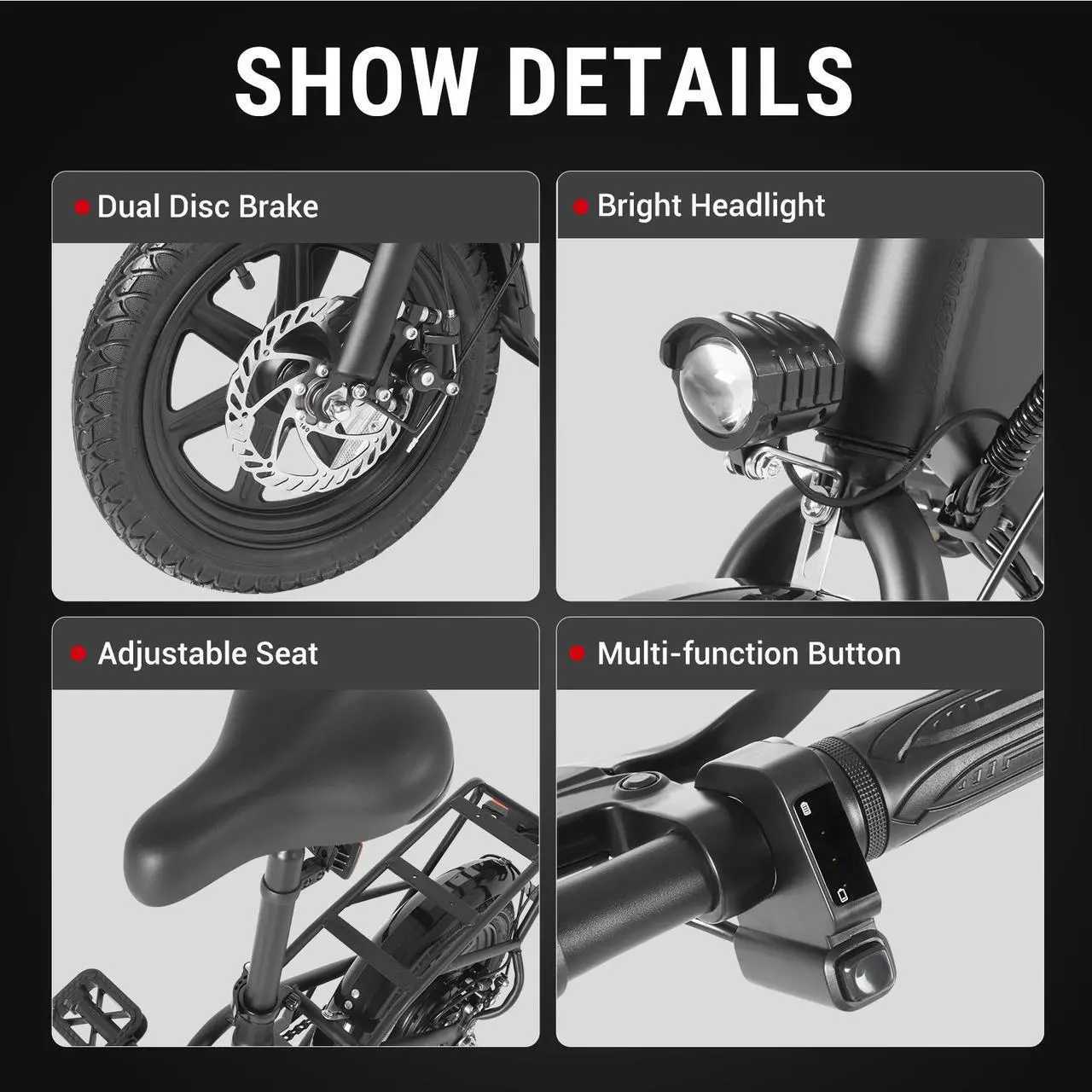 Alt view image 6 of 7 - DYU 14" Folding Electric Bike for Adults Teens, 350W 36V/7.5AH, Pedal-Assist, Commuter Cruiser City E Bike