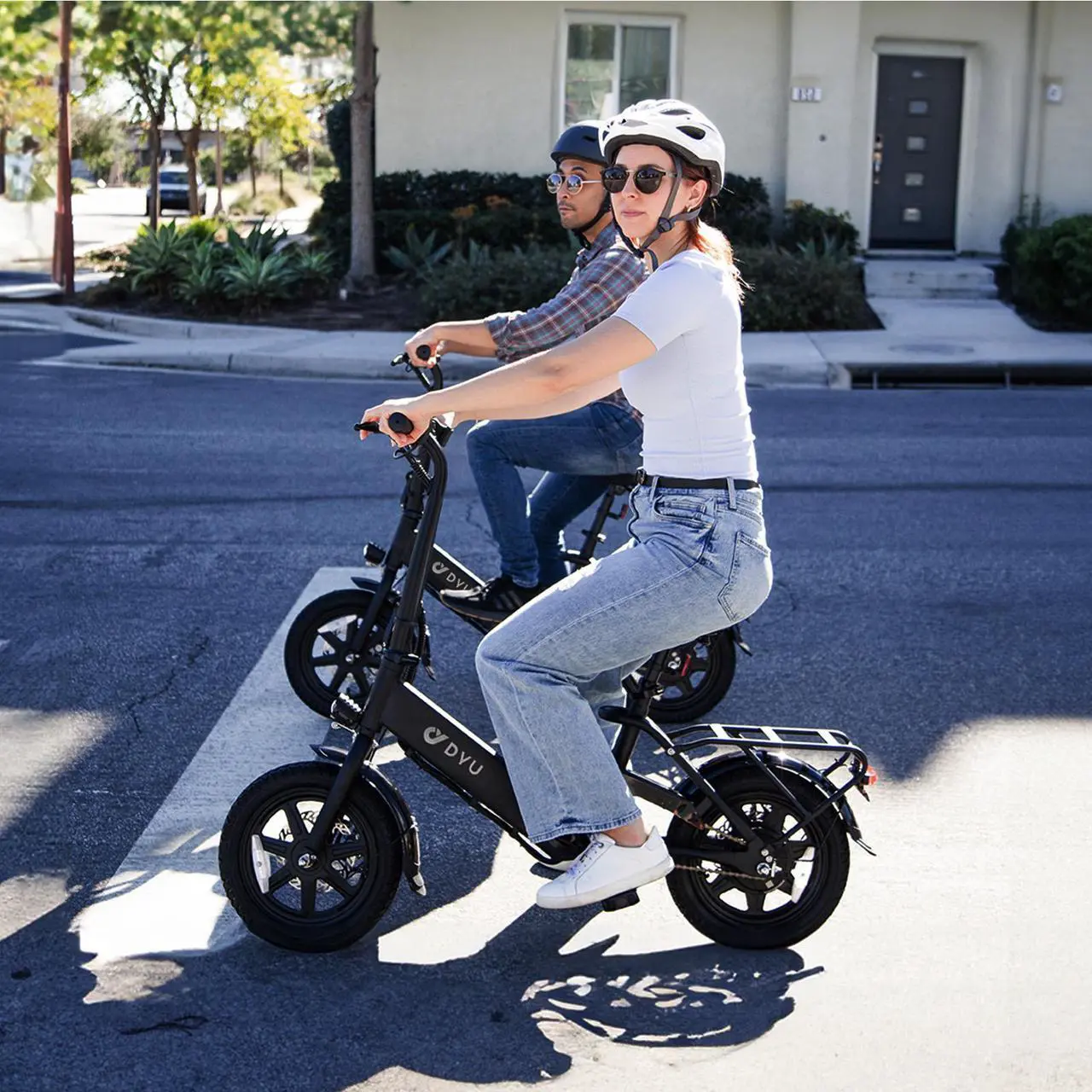 Alt view image 7 of 7 - DYU 14" Folding Electric Bike for Adults Teens, 350W 36V/7.5AH, Pedal-Assist, Commuter Cruiser City E Bike