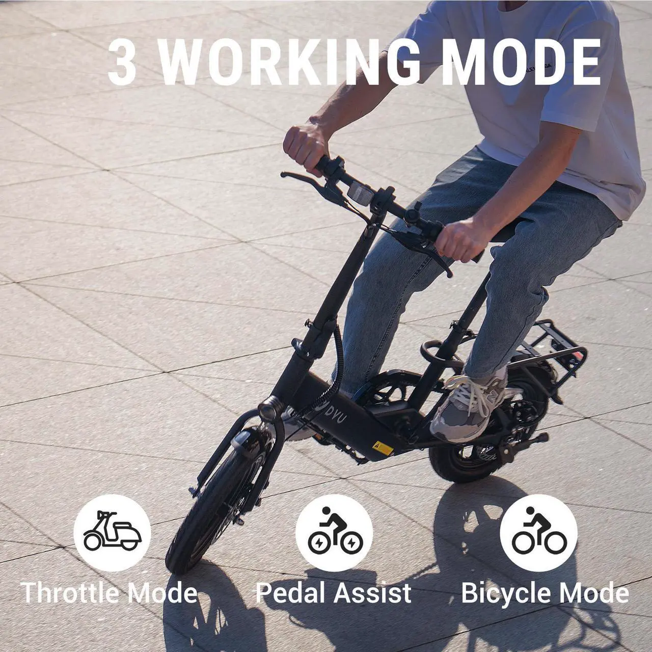 Alt view image 5 of 7 - DYU 14" Folding Electric Bike for Adults Teens, 350W 36V/7.5AH, Pedal-Assist, Commuter Cruiser City E Bike