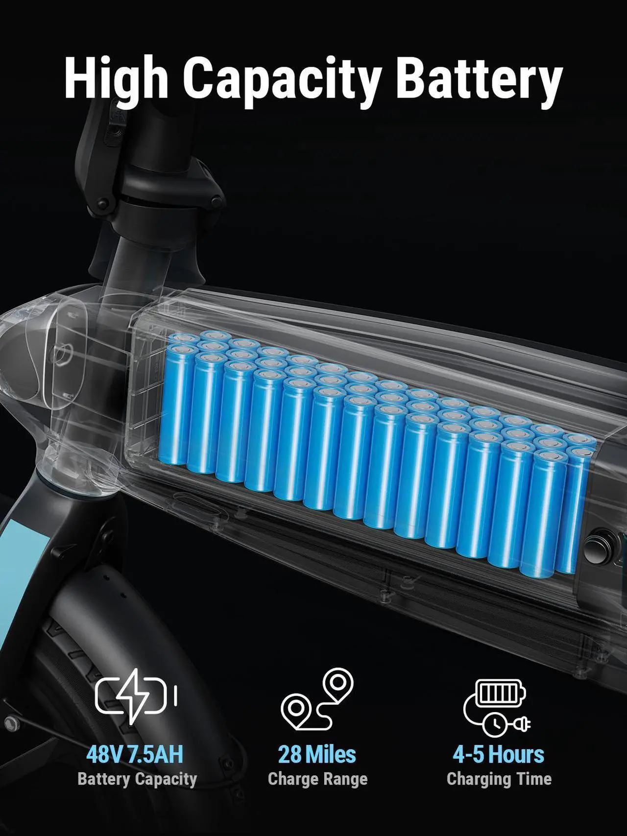 Alt view image 4 of 7 - DYU 16" Folding Electric Bike for Adults Teens, 500W Peak Motor 48V/7.5AH, Pedal-Assist, Commuter Cruiser City E Bike