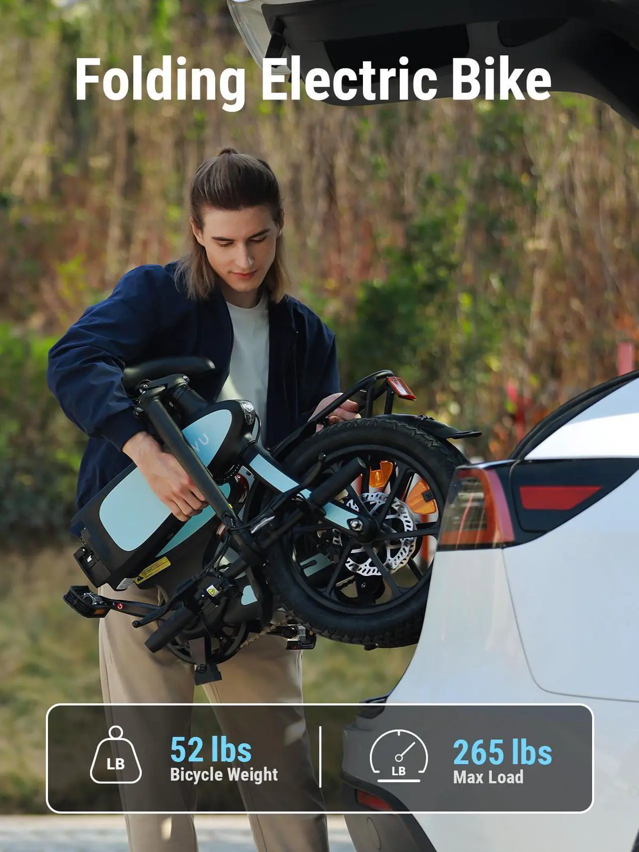 Alt view image 5 of 7 - DYU 16" Folding Electric Bike for Adults Teens, 500W Peak Motor 48V/7.5AH, Pedal-Assist, Commuter Cruiser City E Bike