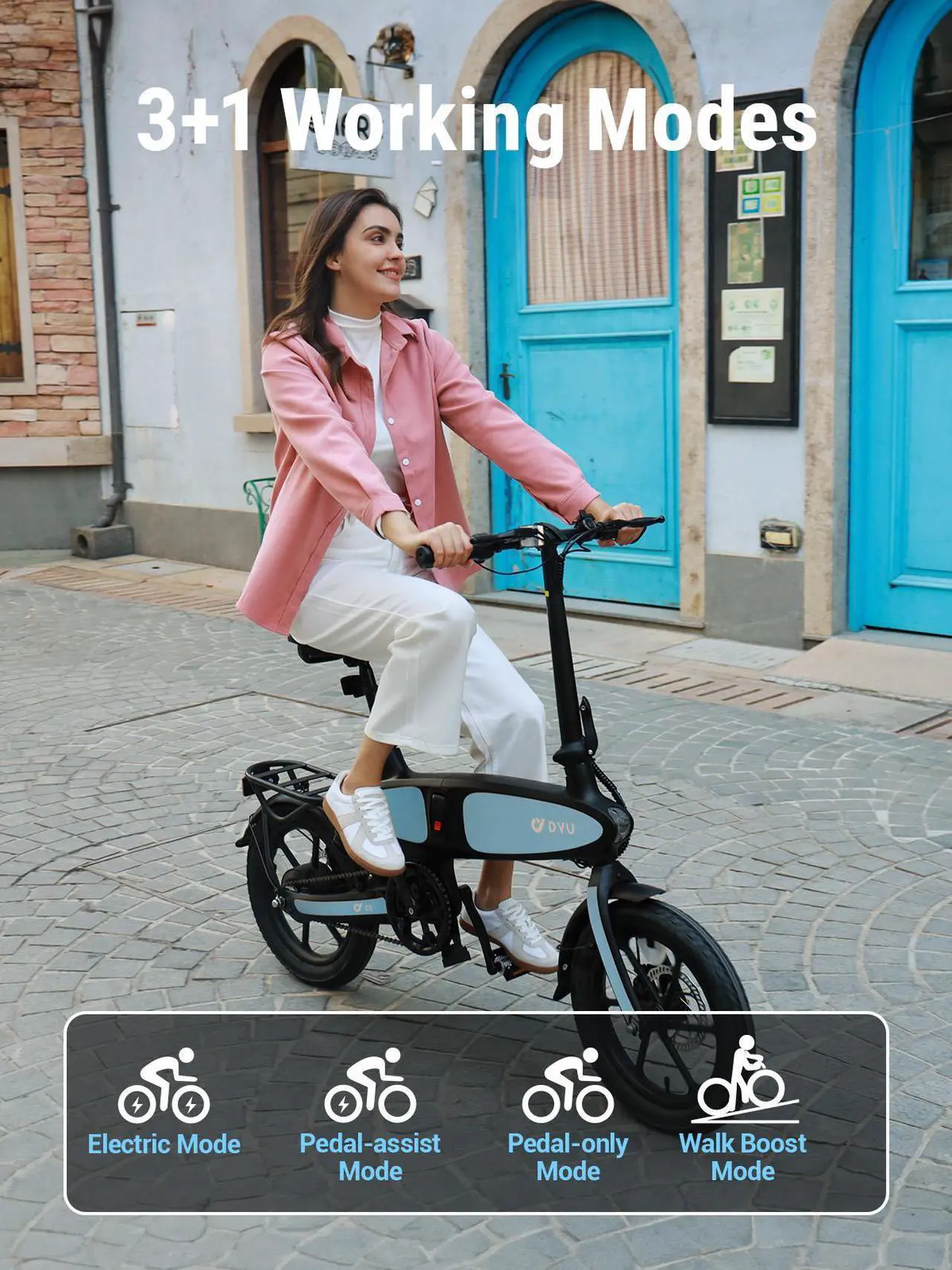 Alt view image 6 of 7 - DYU 16" Folding Electric Bike for Adults Teens, 500W Peak Motor 48V/7.5AH, Pedal-Assist, Commuter Cruiser City E Bike