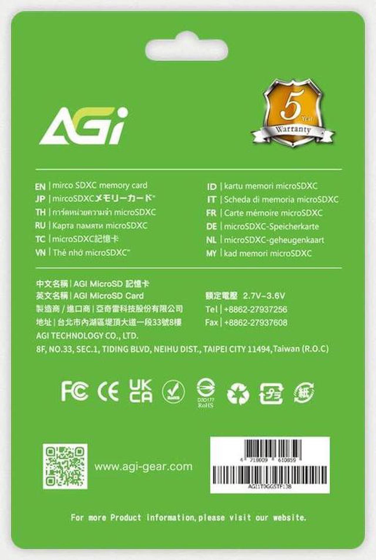 Alt view image 3 of 7 - AGI 512GB TF138 MicroSDXC Memory Card C10 U3 V30 A2 Micro SD (R/W Speed up to 98/70 MBs) SD Card Adapter is accompanied for Using with DSLRs, camcorders and Other SD-Compatible Devices