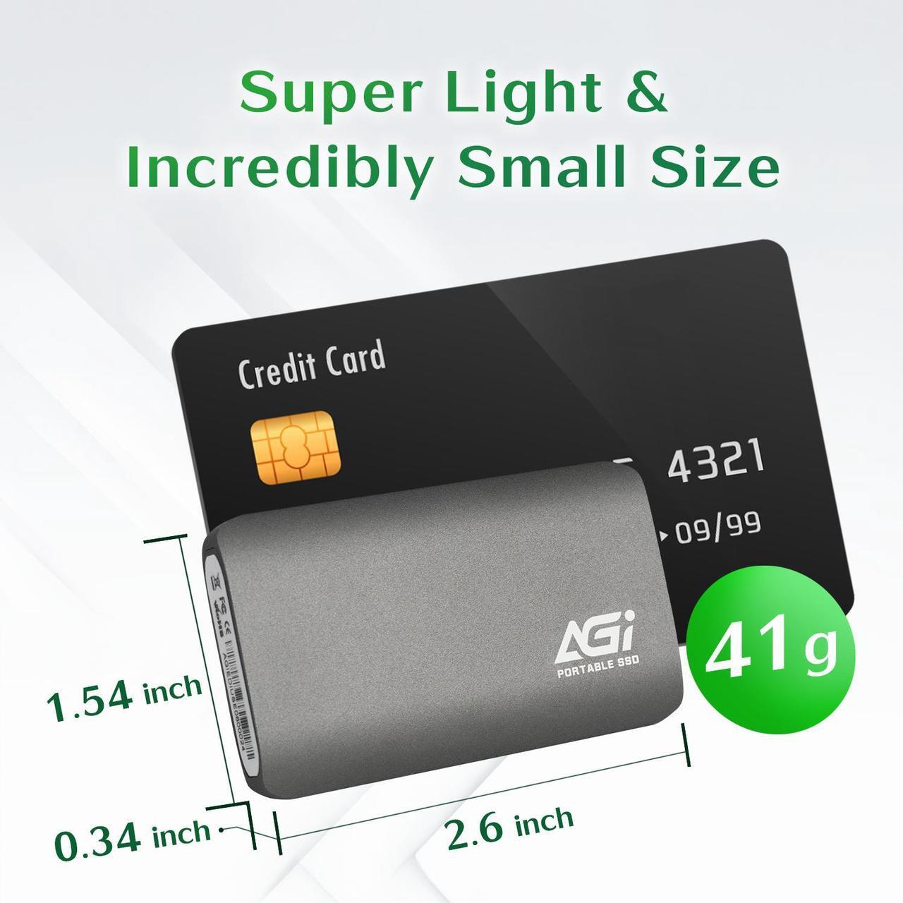 Alt view image 2 of 6 - AGI 1TB ED138 Portable External SSD, (R/W Speed up to 550/500 MB/s), USB 3.2 Gen2 Type-C to Type-C/Type-A Cable, Aluminum Housing.