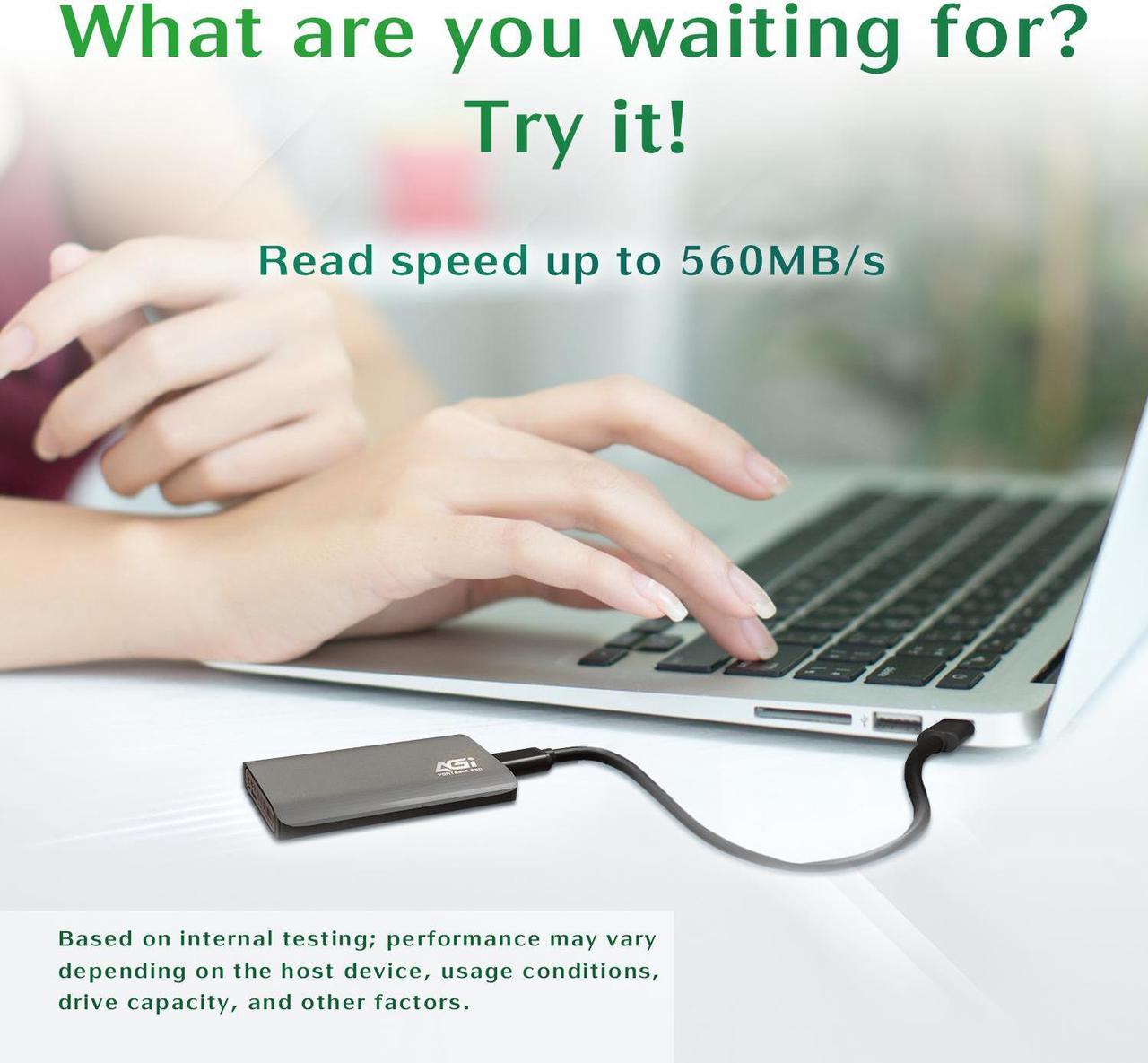 Alt view image 6 of 6 - AGI 1TB ED138 Portable External SSD, (R/W Speed up to 550/500 MB/s), USB 3.2 Gen2 Type-C to Type-C/Type-A Cable, Aluminum Housing.