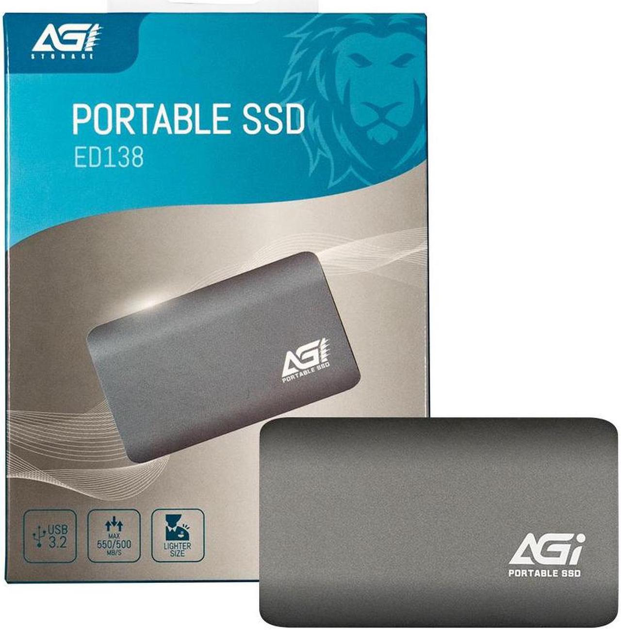 Main image of AGI 1TB ED138 Portable External SSD, (R/W Speed up to 550/500 MB/s), USB 3.2 Gen2 Type-C to Type-C/Type-A Cable, Aluminum Housing.