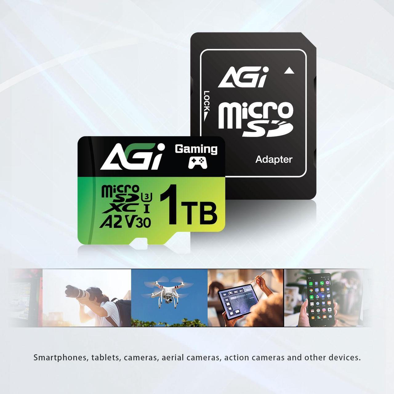 Alt view image 2 of 6 - AGI 1TB TF138 MicroSD Memory, High-Capacity Storage Suit for Gaming. MicroSDXC A2 U3 V30 4K UHS-I U3 (Read Speed up to 170 MB/s, Write Speed up to 160 MB/s) with SD Card Adapter