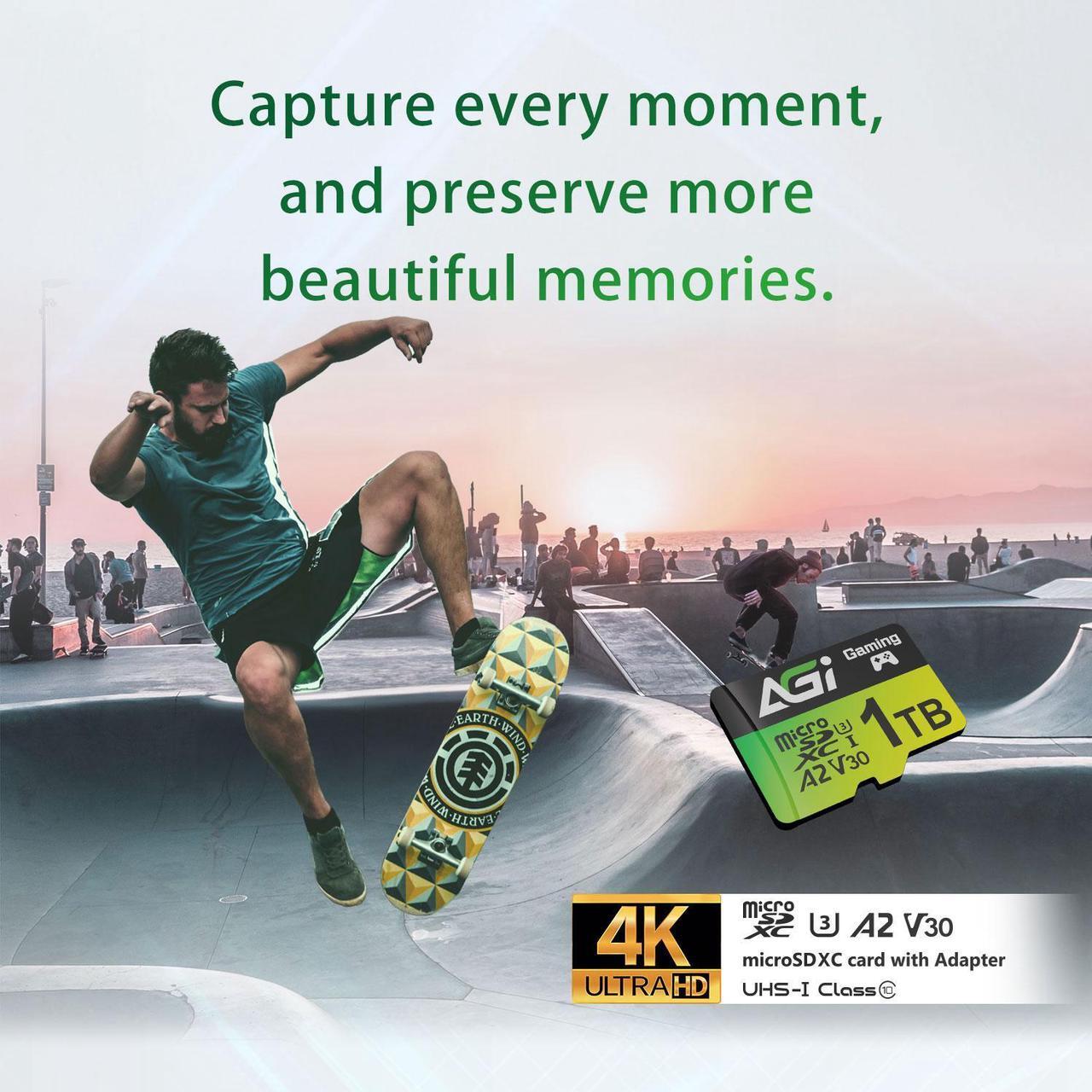 Alt view image 4 of 6 - AGI 1TB TF138 MicroSD Memory, High-Capacity Storage Suit for Gaming. MicroSDXC A2 U3 V30 4K UHS-I U3 (Read Speed up to 170 MB/s, Write Speed up to 160 MB/s) with SD Card Adapter