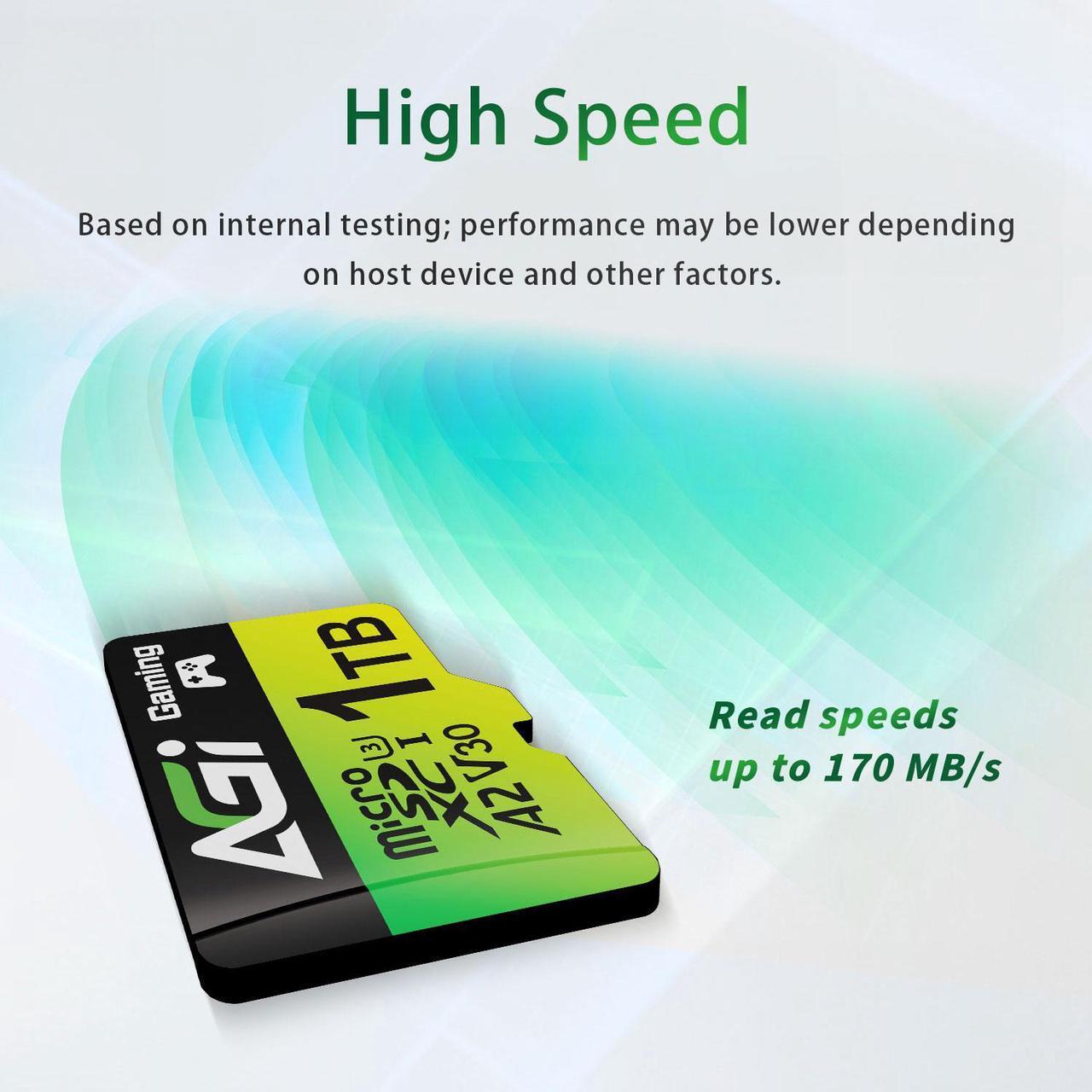 Alt view image 3 of 6 - AGI 1TB TF138 MicroSD Memory, High-Capacity Storage Suit for Gaming. MicroSDXC A2 U3 V30 4K UHS-I U3 (Read Speed up to 170 MB/s, Write Speed up to 160 MB/s) with SD Card Adapter