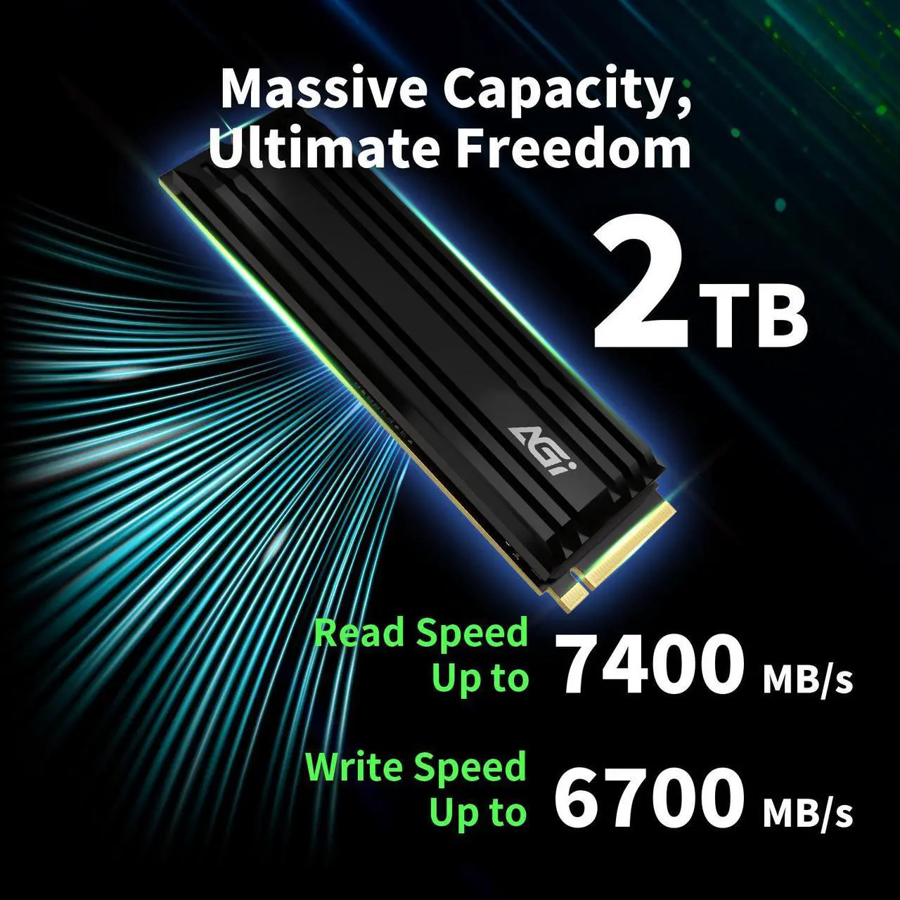 Alt view image 2 of 7 - AGI 2TB SSD, AI828 PCIe NVMe 4.0 M.2 2280 Gen4x4 with Heat Sink, Read up to 7400MB/s, Work with PS5, 3D NAND Internal Solid State Drive - AGI2T0G44AI828