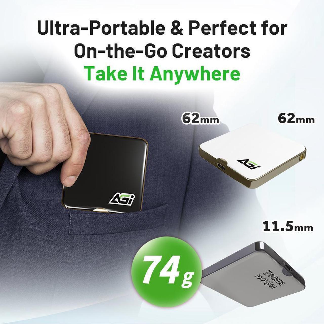 Alt view image 4 of 7 - AGI EDM38 Portable 2TB SSD Type-C USB 3.2 Gen 2x2 Storage(White). Compatible with Magsafe for iPhone 15 Pro Max ProRes. Read speed up to 2050 MB/s. External SSD for iPhone 15 and newer, PC, laptops.
