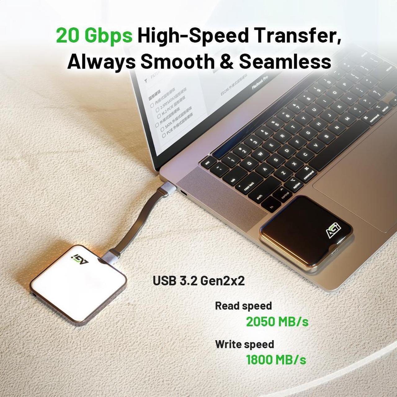 Alt view image 3 of 7 - AGI EDM38 Portable 2TB SSD Type-C USB 3.2 Gen 2x2 Storage(White). Compatible with Magsafe for iPhone 15 Pro Max ProRes. Read speed up to 2050 MB/s. External SSD for iPhone 15 and newer, PC, laptops.
