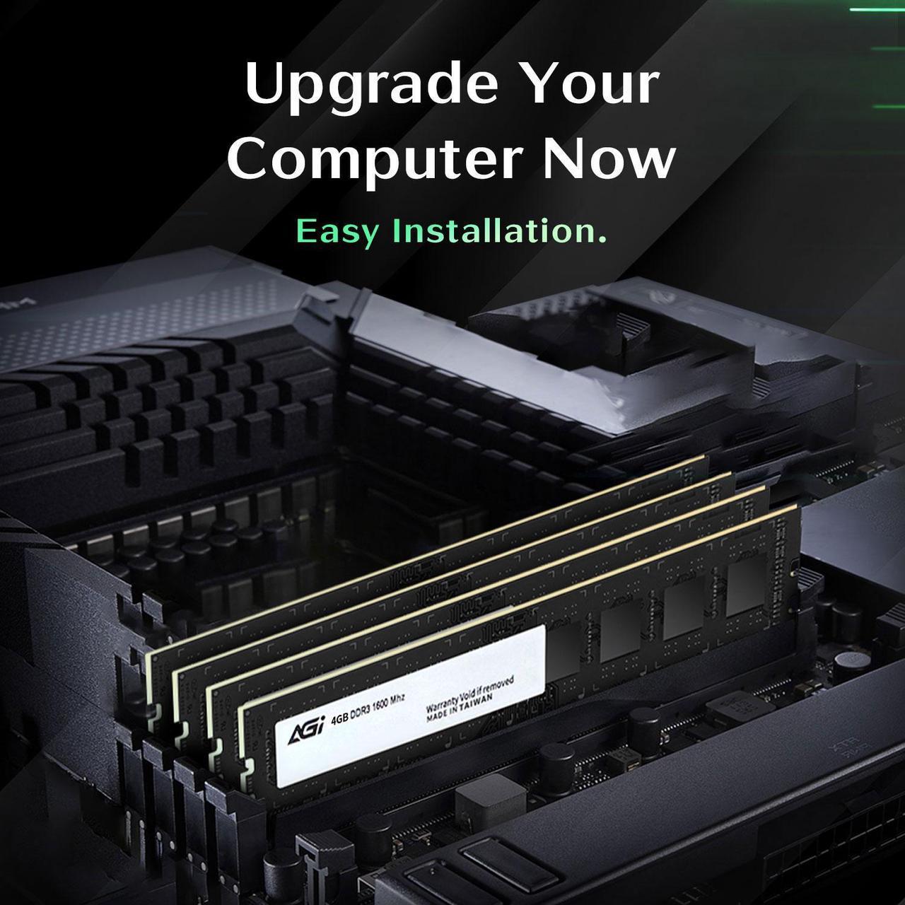 Alt view image 5 of 6 - AGI UD128 4GB DDR3 UDIMM 1600MHz CL11, 240-pin for Desktop Memory Model RAM Module Upgrade AGI160004UD128