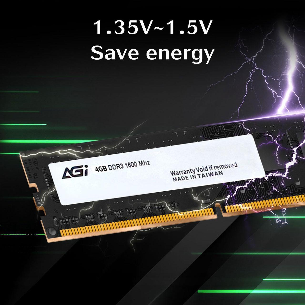 Alt view image 4 of 6 - AGI UD128 4GB DDR3 UDIMM 1600MHz CL11, 240-pin for Desktop Memory Model RAM Module Upgrade AGI160004UD128