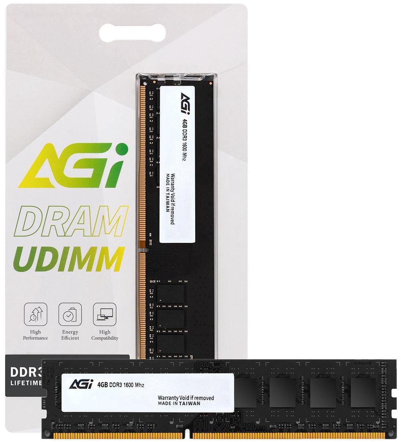 Main image of AGI UD128 4GB DDR3 UDIMM 1600MHz CL11, 240-pin for Desktop Memory Model RAM Module Upgrade AGI160004UD128