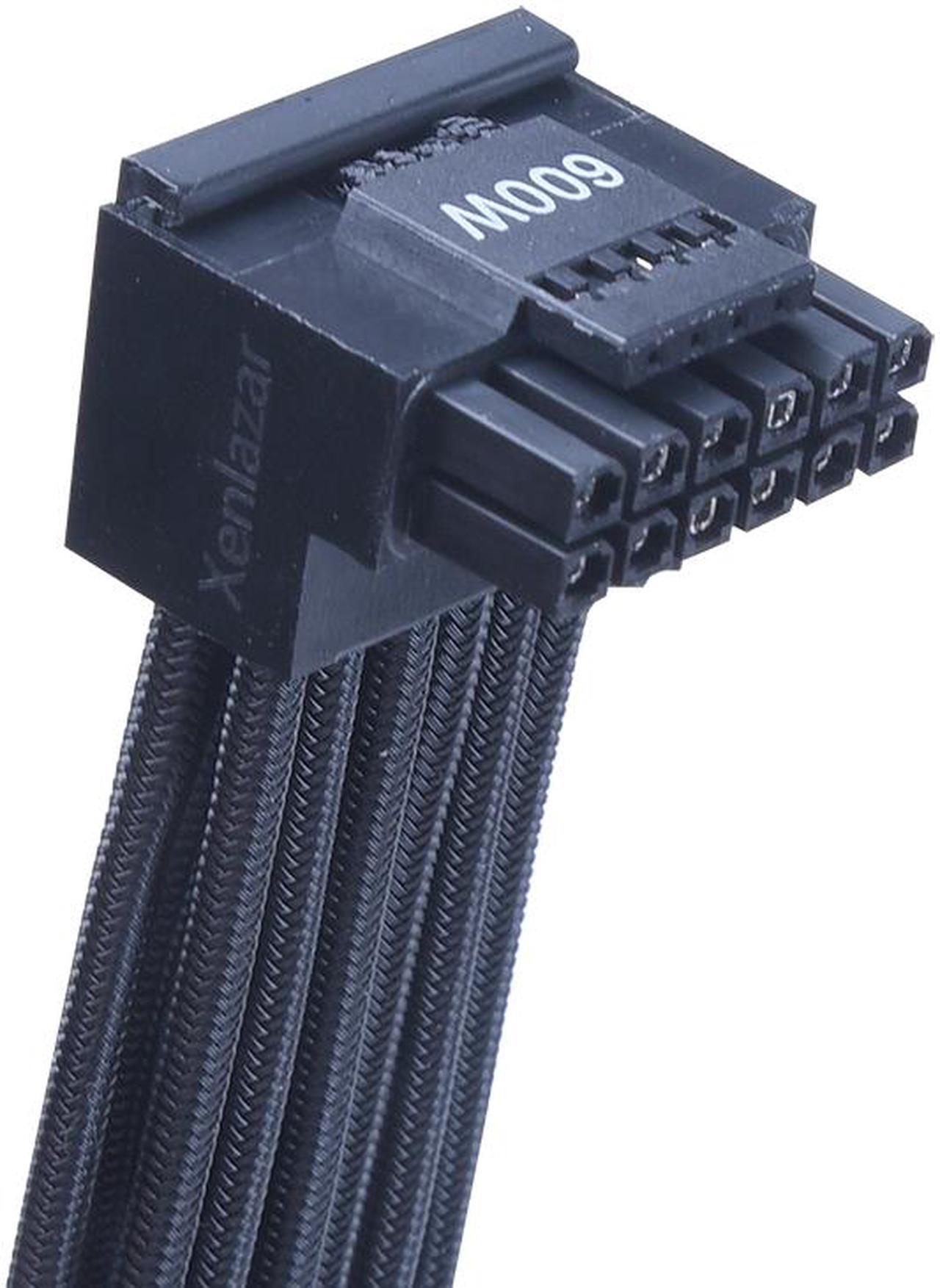 Alt view image 2 of 5 - X-Enlazar Superior 600W PCIe 5.0 / Gen 5 90 Degree L-Angled Patent 12VHPWR PSU Extension Cable / Black / 12+4pin to 12+4pin Extension Connector / Mesh Paracord Sleeving