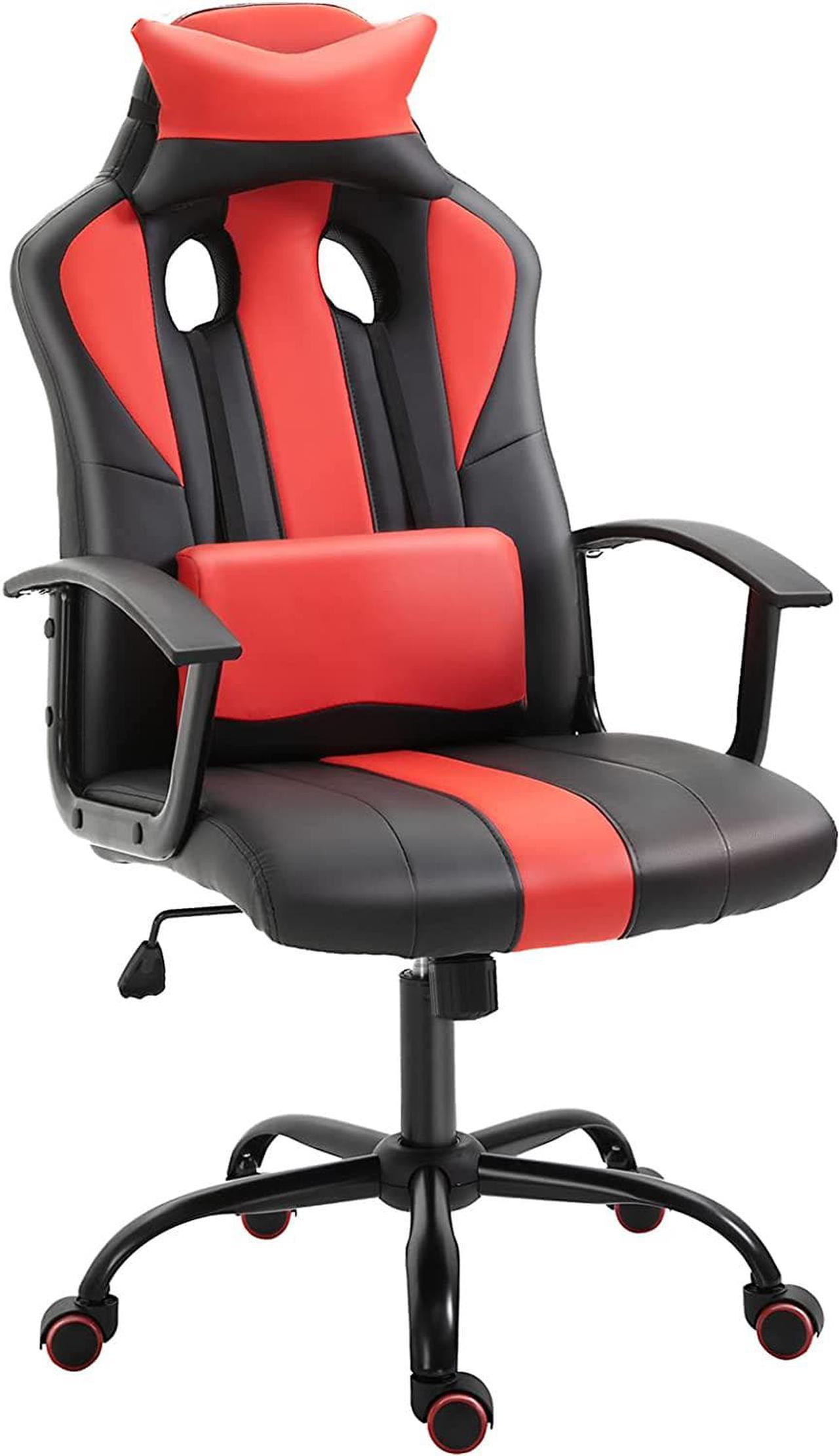 Vinsetto Office Chair High Back Racing Style Gaming Chair Adjustable PU Leather Swivel Computer Task Seat with Lumbar Support and Pillow Red