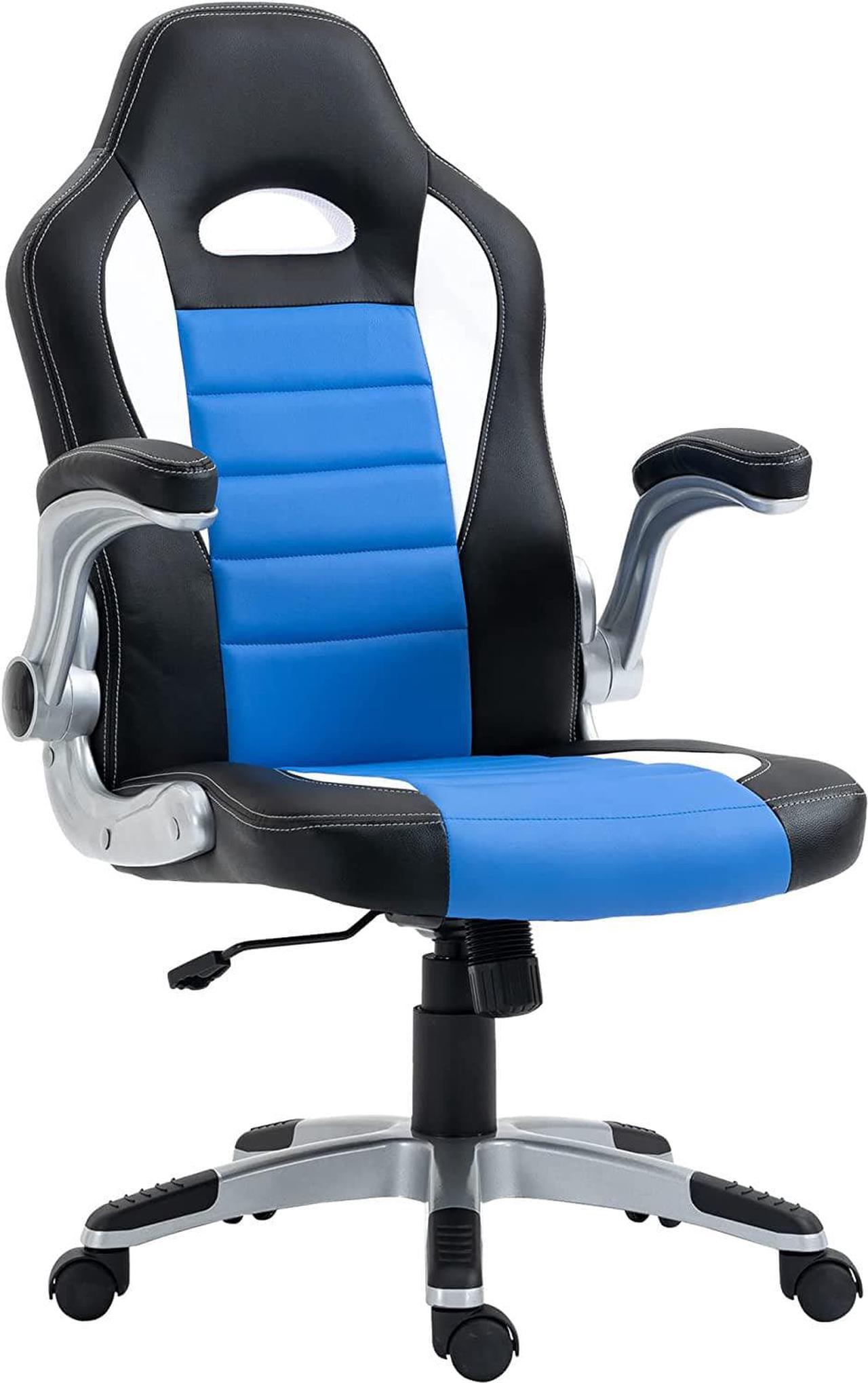 HOMCOM Office Chair Racing Car Office Chair Swivel Excutive Computer Gaming Seat PU Leather with Adjustable Armrest (Blue)